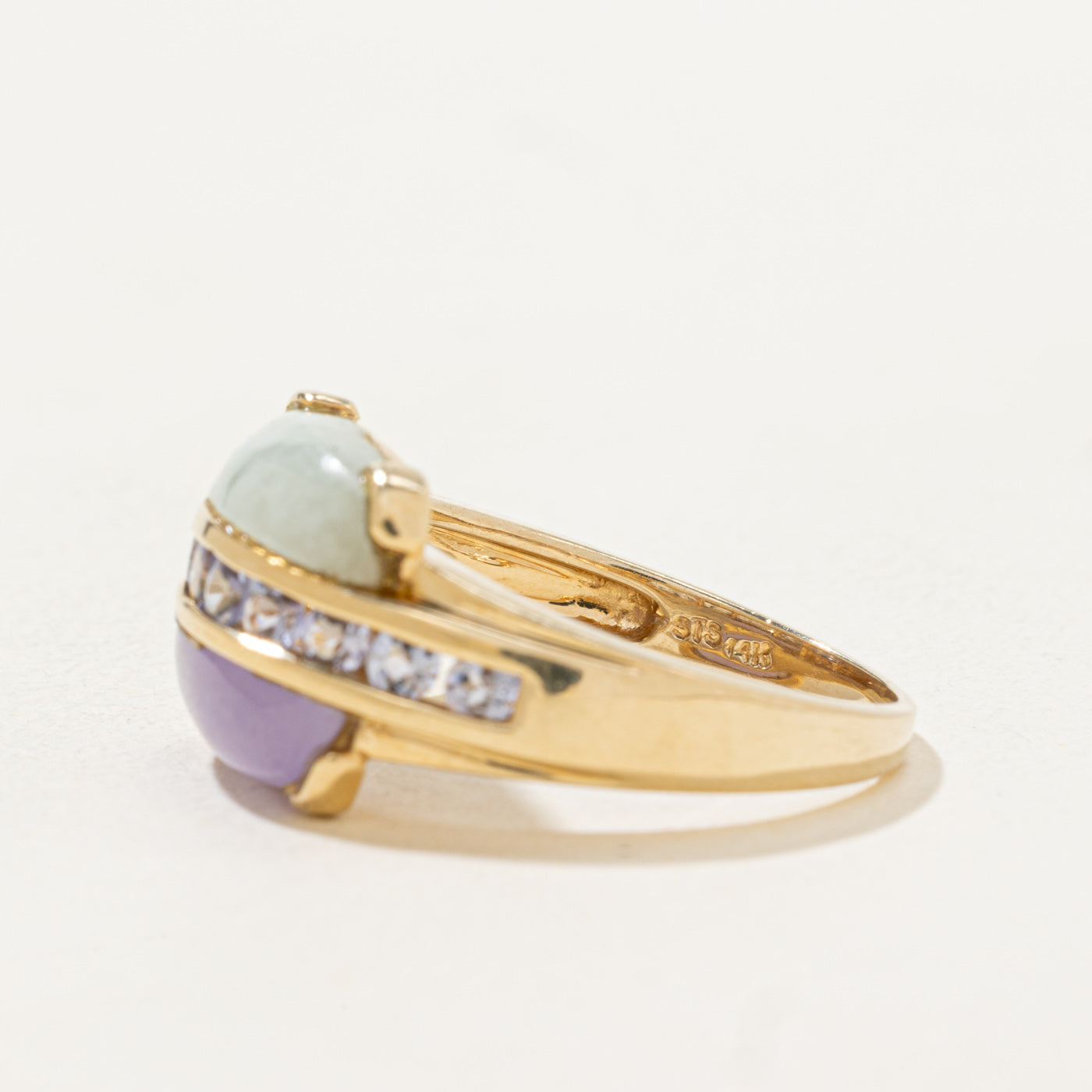 Bague cocktail bicolore en jadéite et tanzanite | 2,8 ct | Taille 8,25 |