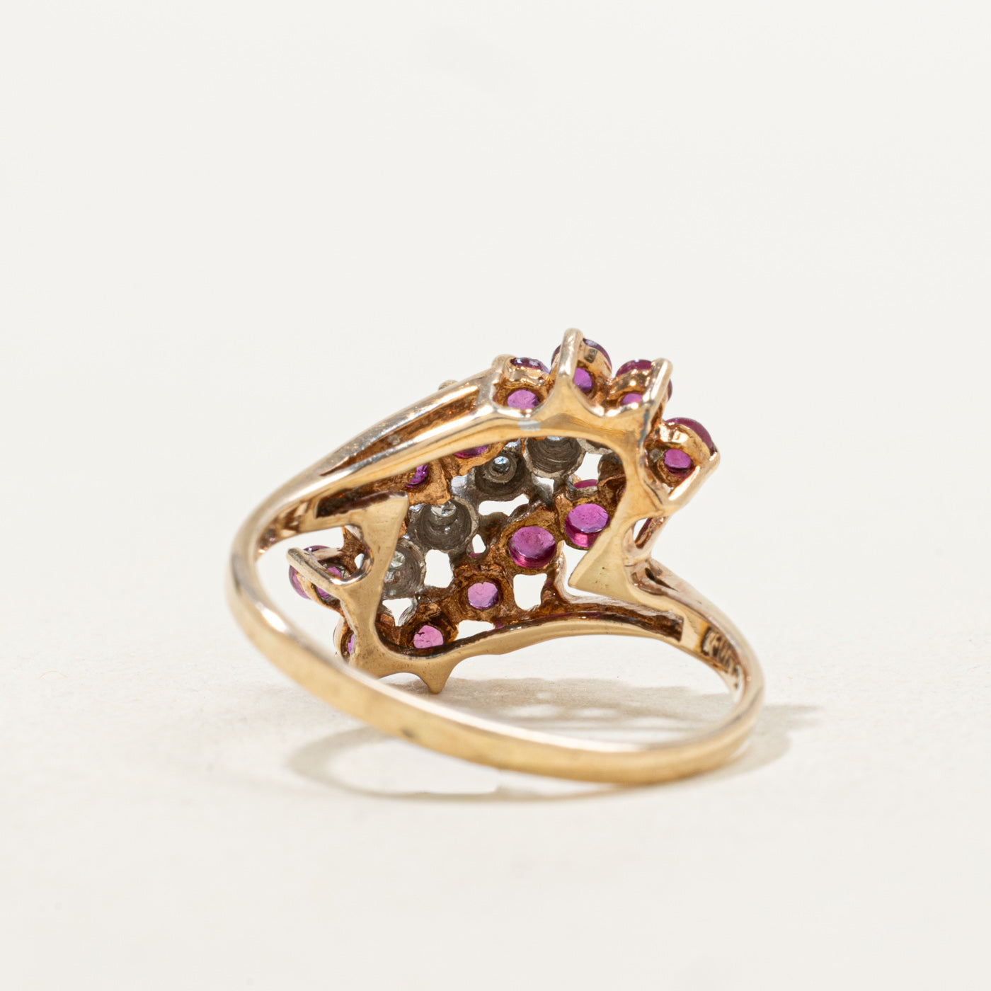 Ruby & Diamond Diagonal Cluster Bypass Ring | 0.63ctw, 0.01ctw | SZ 7.0 |