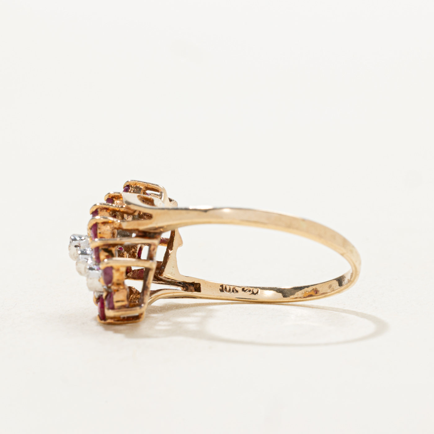 Ruby & Diamond Diagonal Cluster Bypass Ring | 0.63ctw, 0.01ctw | SZ 7.0 |