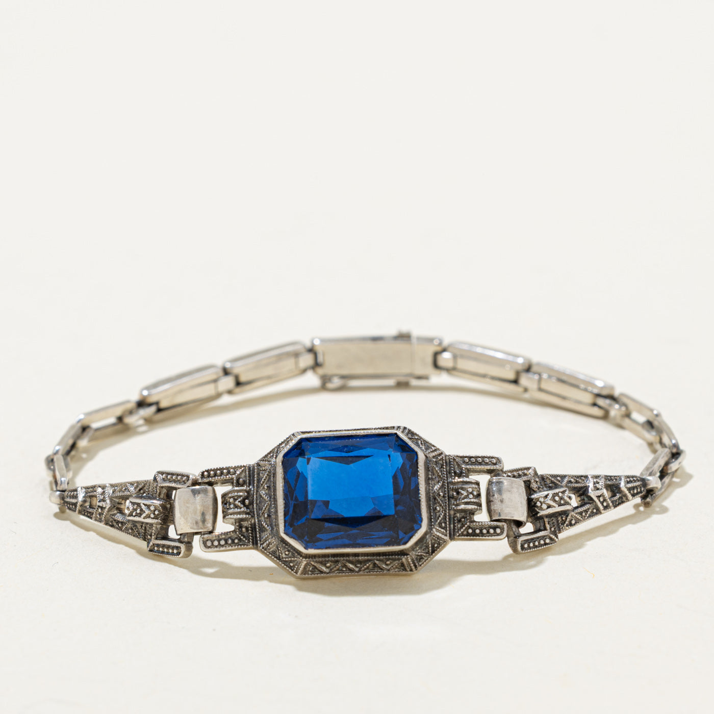 Sterling Silver Synthetic Spinel Engraved Bracelet | 6.00ct | 6.5"
