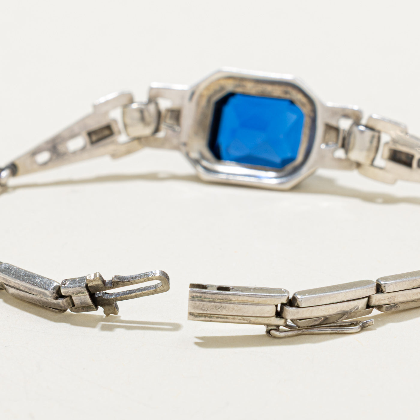 Sterling Silver Synthetic Spinel Engraved Bracelet | 6.00ct | 6.5"