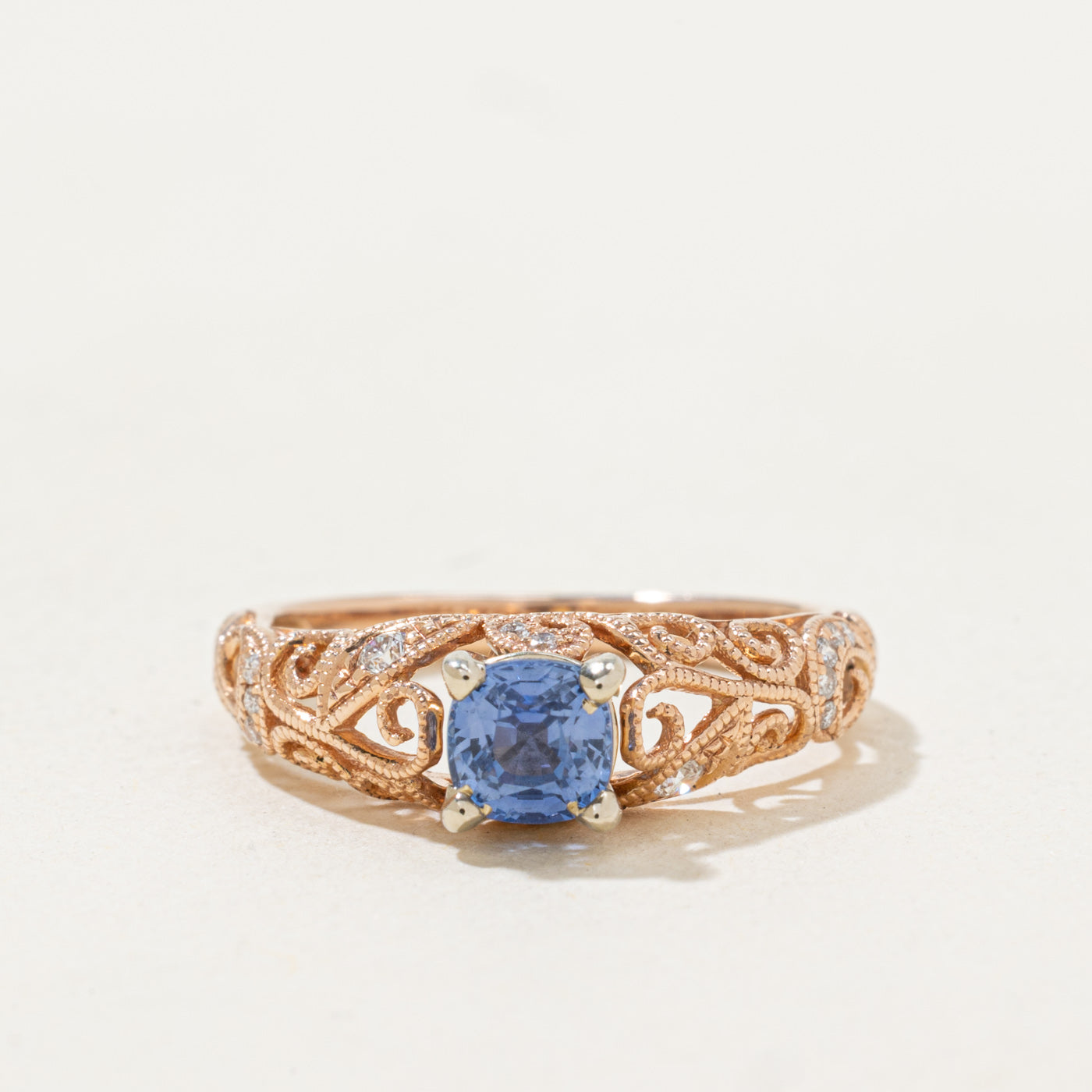 Synthetic Sapphire & Diamond Ornate Ring | 0.35ct, 0.1ctw | SZ 5.25 |