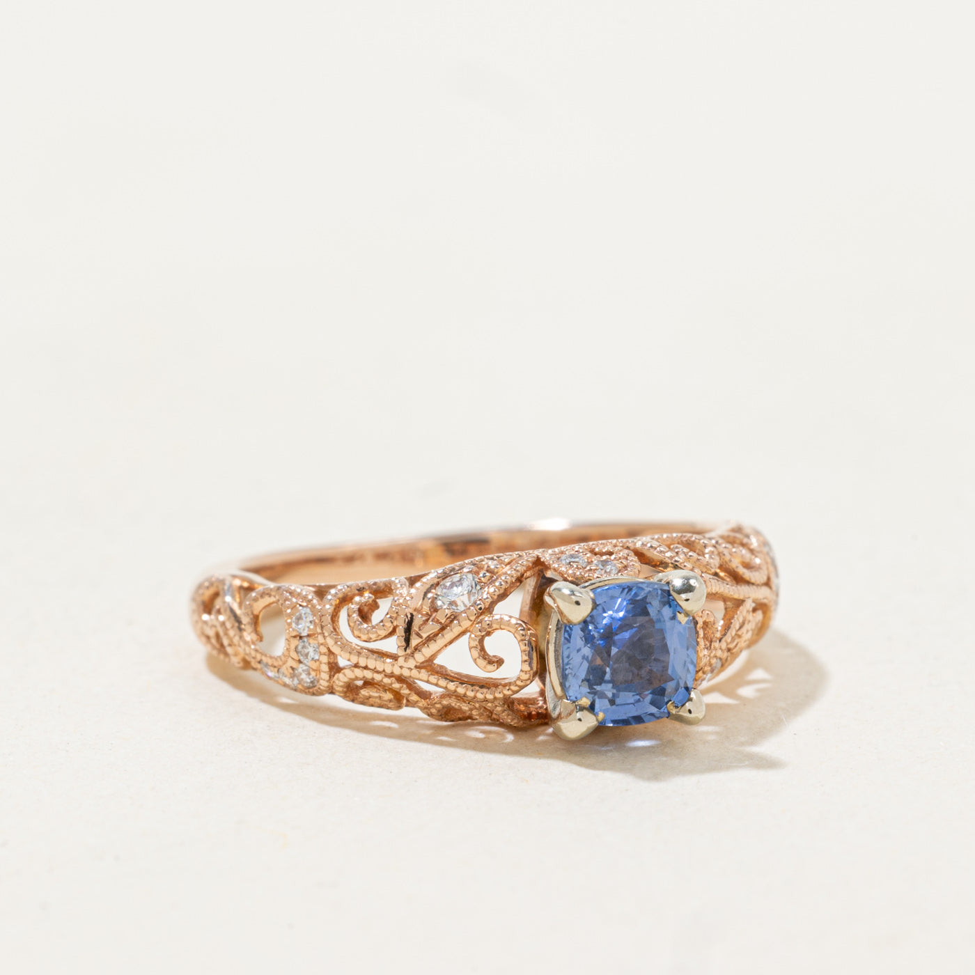 Synthetic Sapphire & Diamond Ornate Ring | 0.35ct, 0.1ctw | SZ 5.25 |
