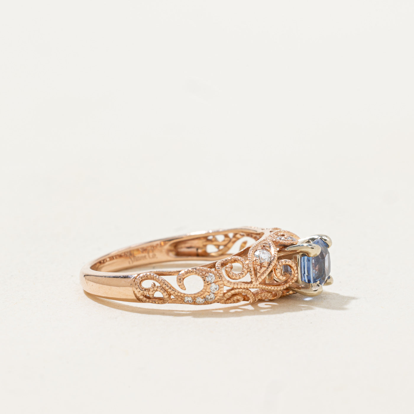 Synthetic Sapphire & Diamond Ornate Ring | 0.35ct, 0.1ctw | SZ 5.25 |