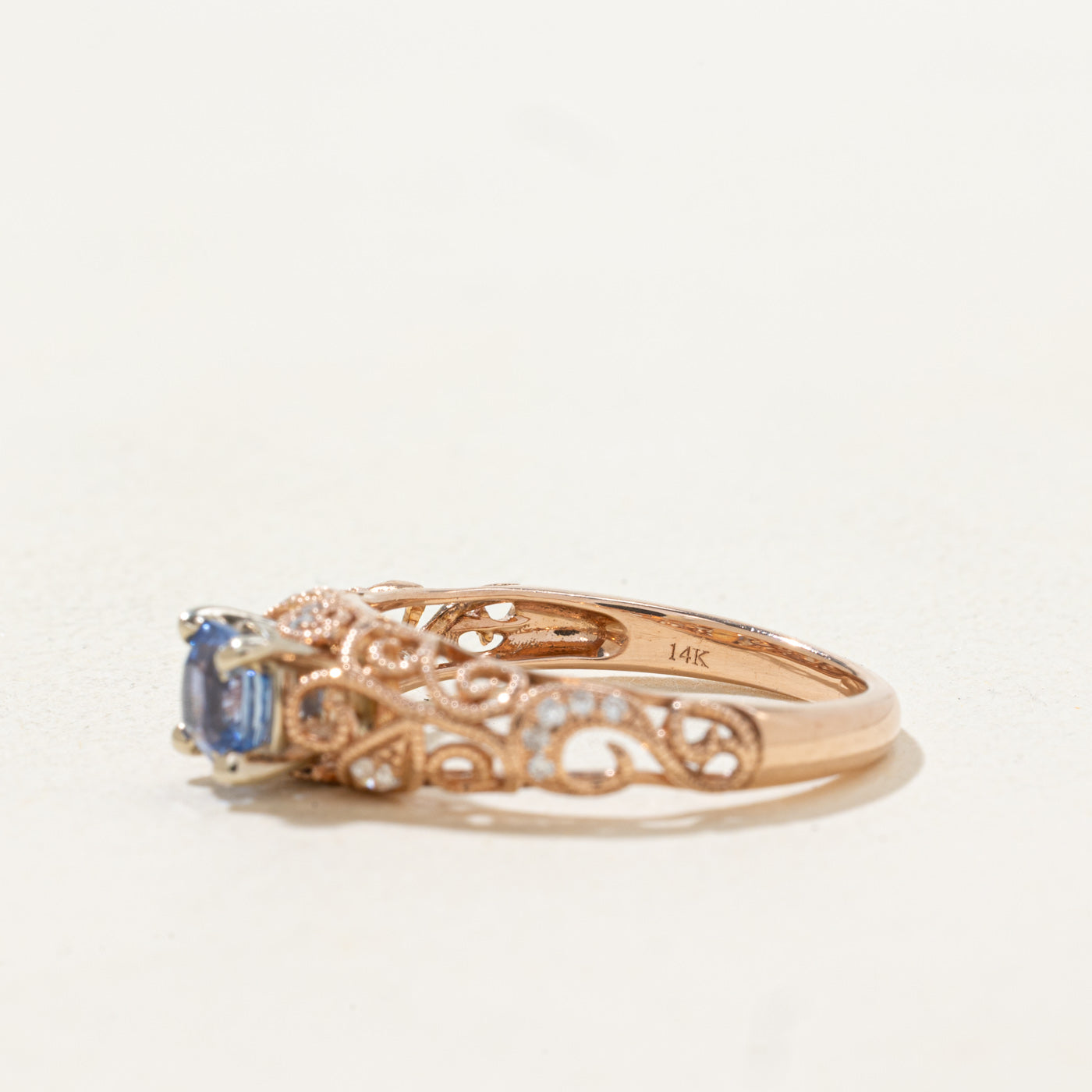 Synthetic Sapphire & Diamond Ornate Ring | 0.35ct, 0.1ctw | SZ 5.25 |