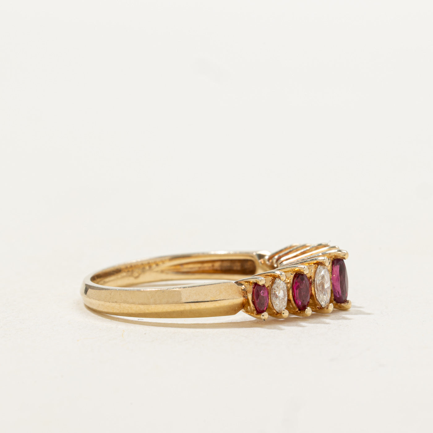 Marquise Cut Synthetic Ruby & Diamond Ring | 0.3ctw, 0.22ctw | SZ 6.75