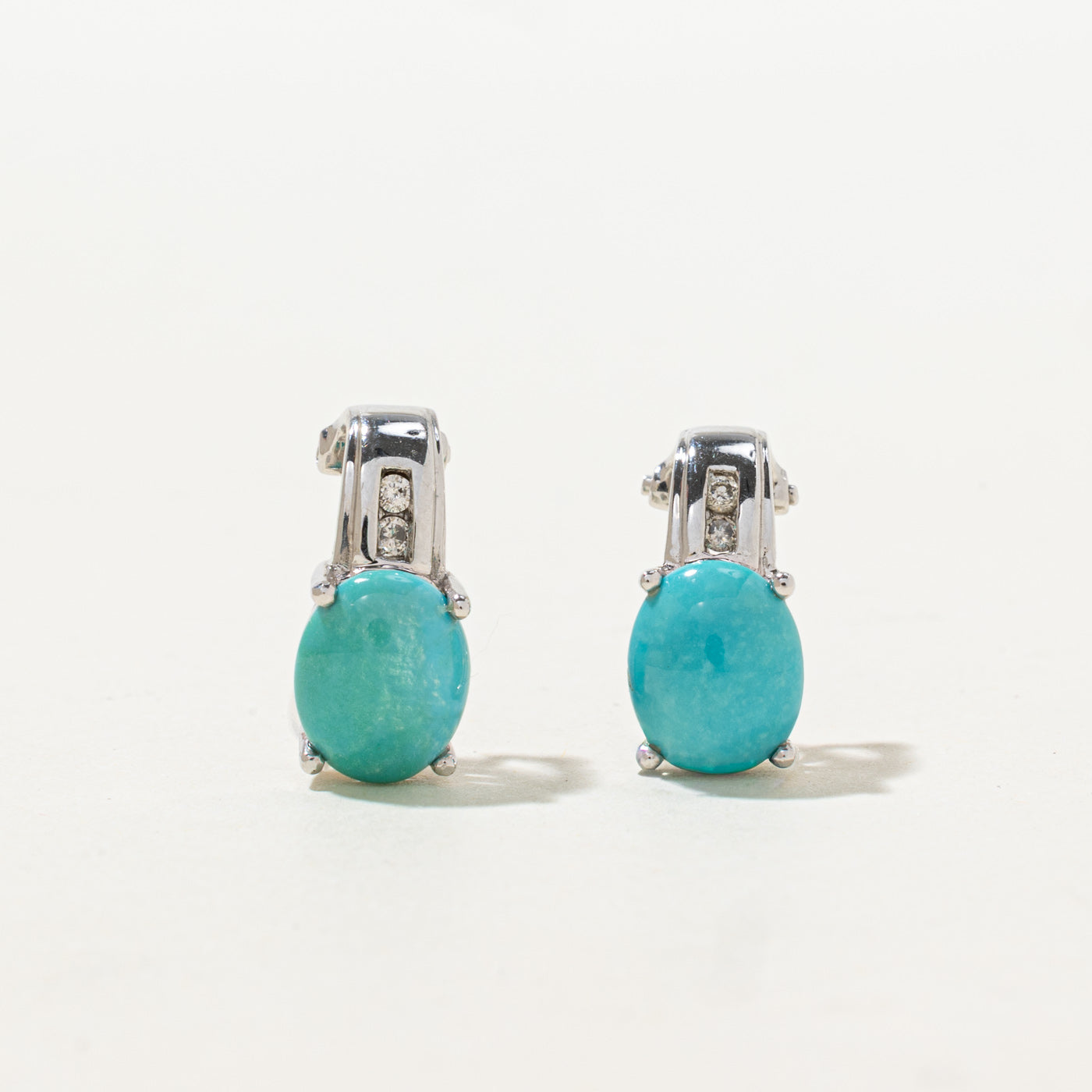 Turquoise & Diamond Stud Earrings | 5.4ctw, 0.06ctw |