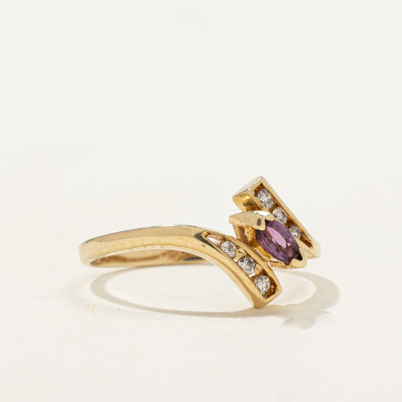 Marquise Cut Amethyst & Diamond Bypass Ring | 0.11ct, 0.04ctw | SZ 6.25 |