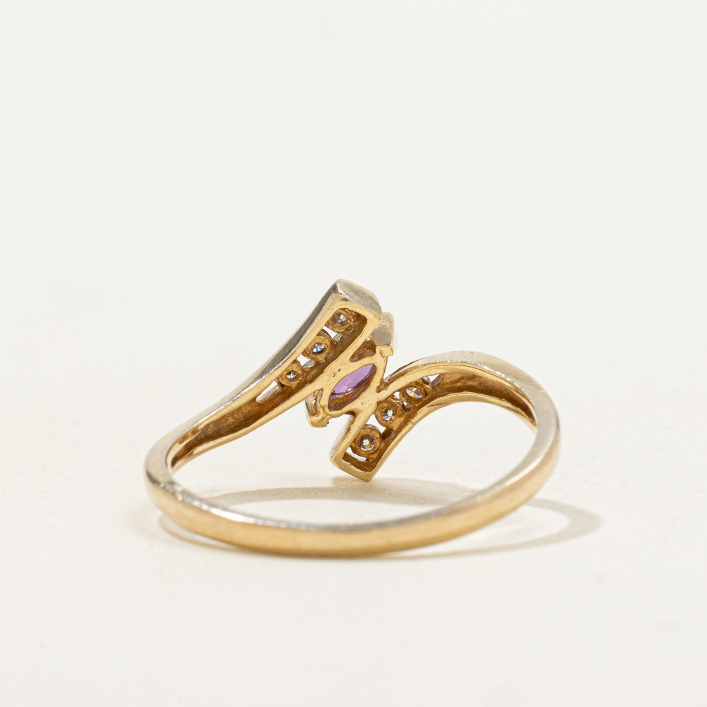 Marquise Cut Amethyst & Diamond Bypass Ring | 0.11ct, 0.04ctw | SZ 6.25 |