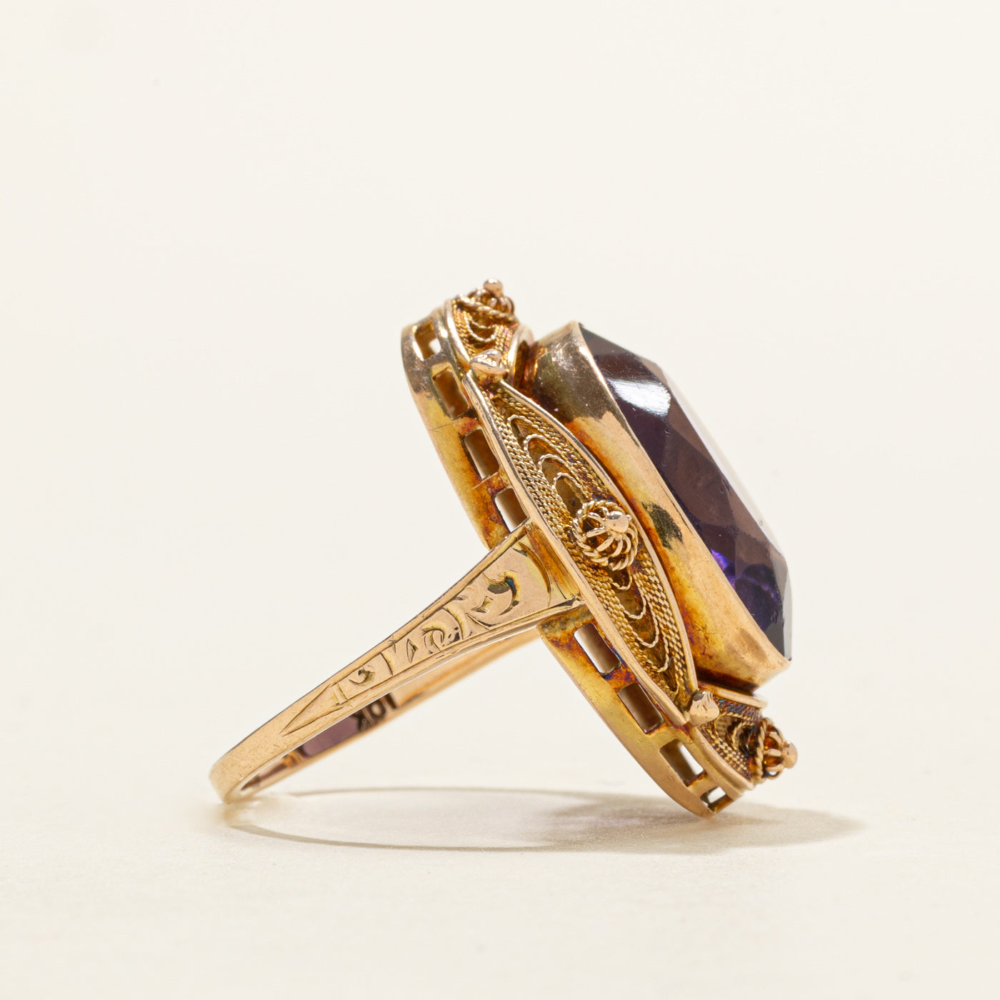 Oval Cut Amethyst Textured Scrollwork Cocktail Ring | 6.50ct | SZ 5