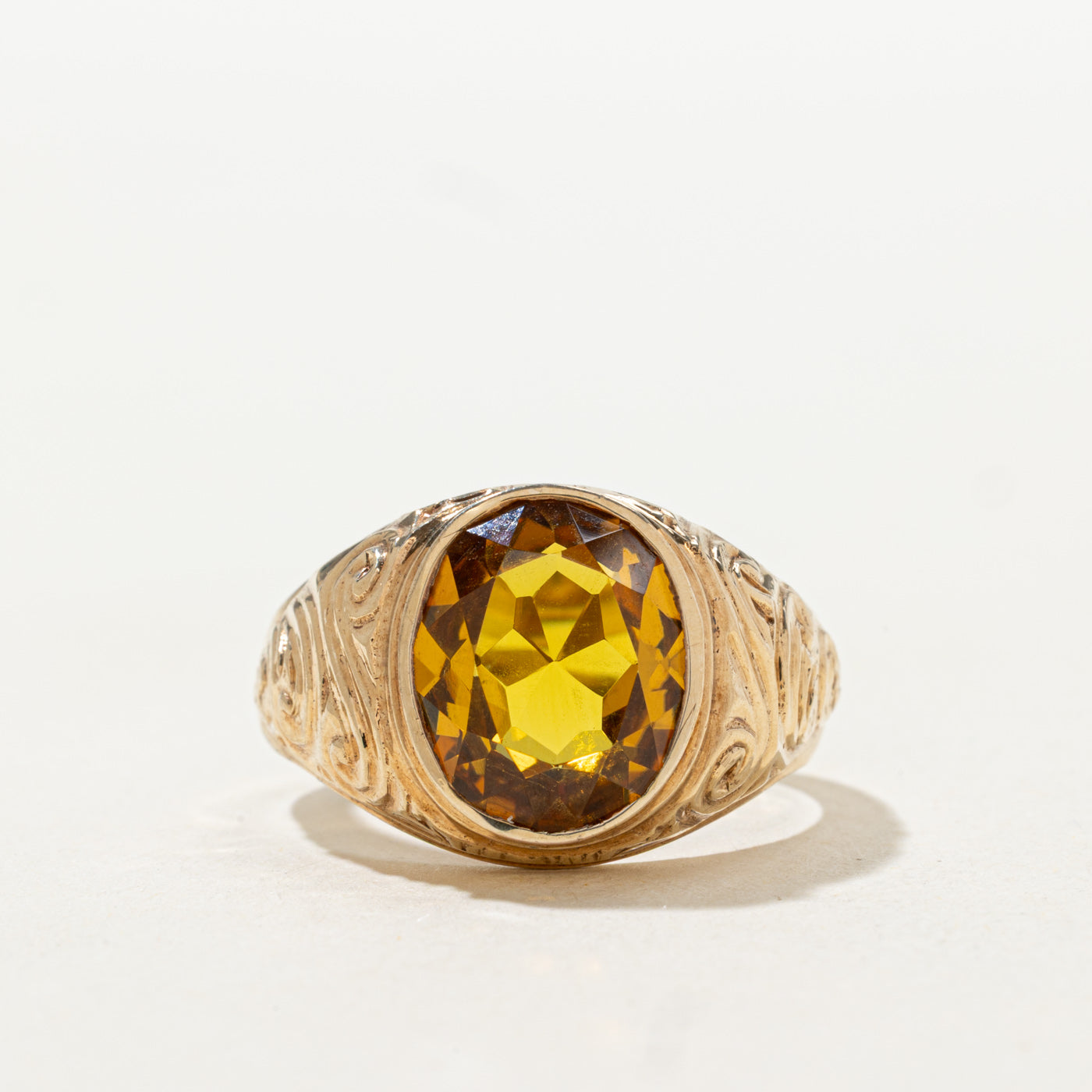 Synthetic Sapphire Engraved Scrollwork Ring | 4.45ct | SZ 9.5 |