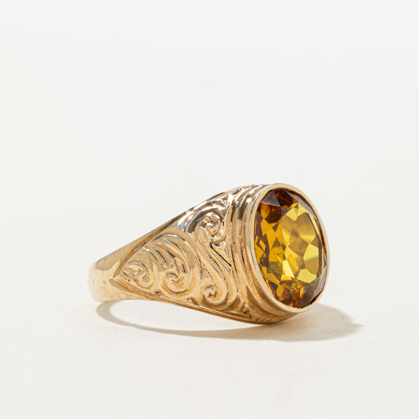 Synthetic Sapphire Engraved Scrollwork Ring | 4.45ct | SZ 9.5 |