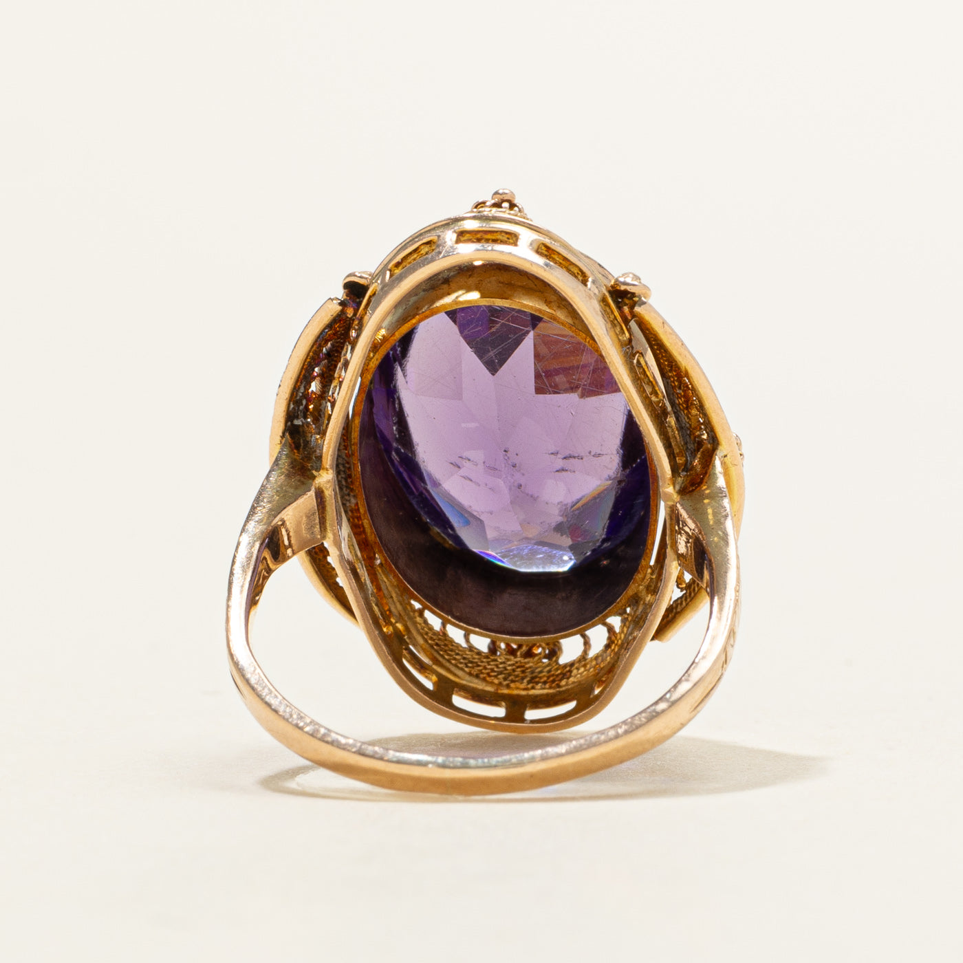 Oval Cut Amethyst Textured Scrollwork Cocktail Ring | 6.50ct | SZ 5