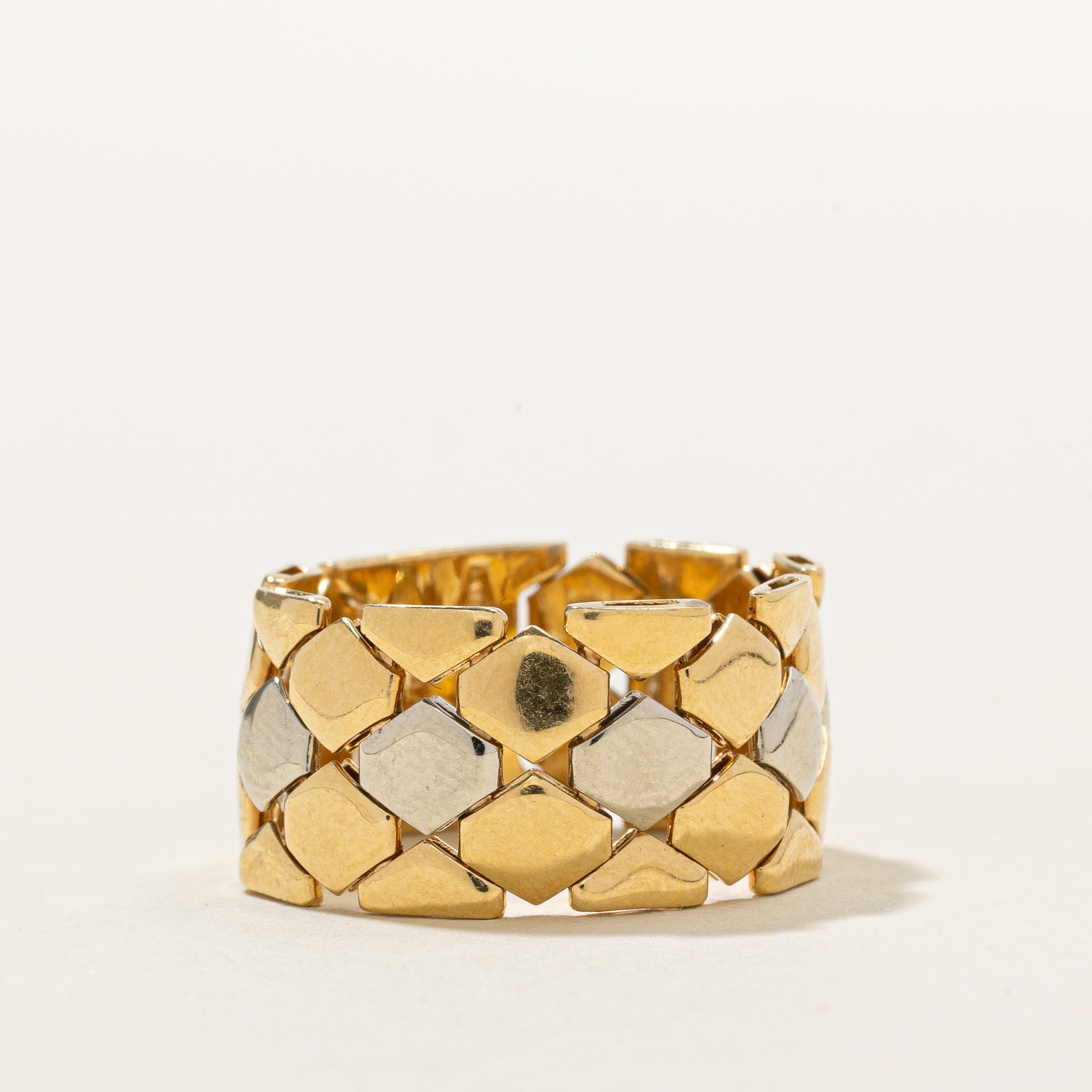 Italian 18k Two Tone Gold Flat Chain Ring | 10.5mm| SZ 9.25