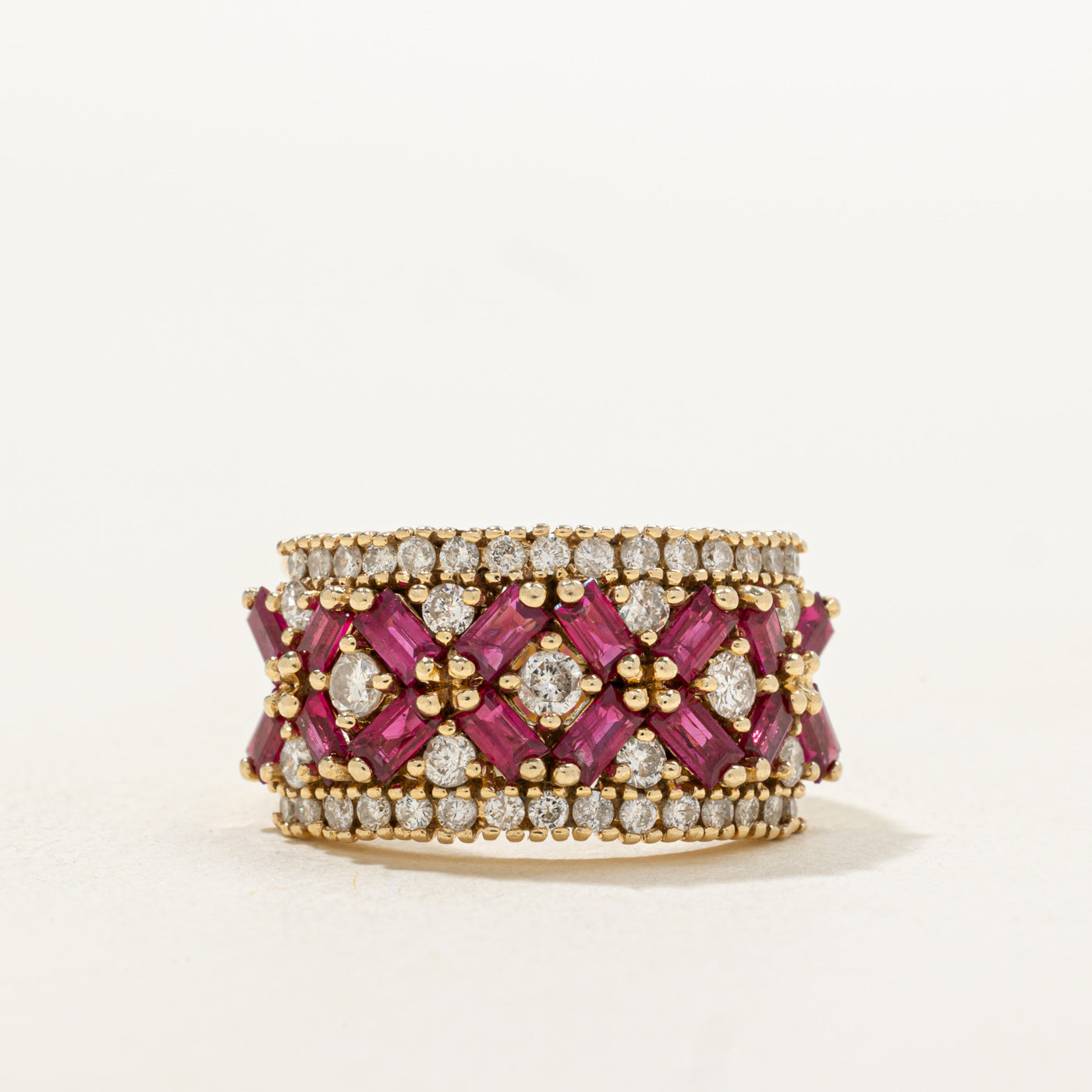 Ruby & Diamond Floral Patterned Band | 1.44ctw, 0.58ctw | SZ 7.0 |