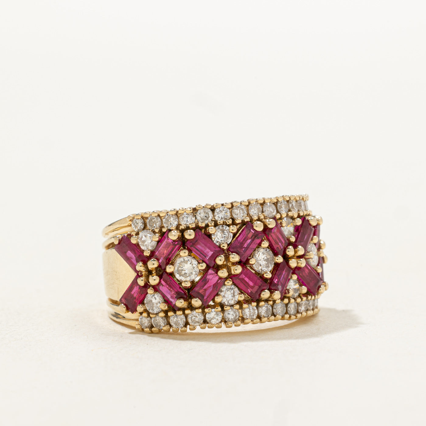 Ruby & Diamond Floral Patterned Band | 1.44ctw, 0.58ctw | SZ 7.0 |