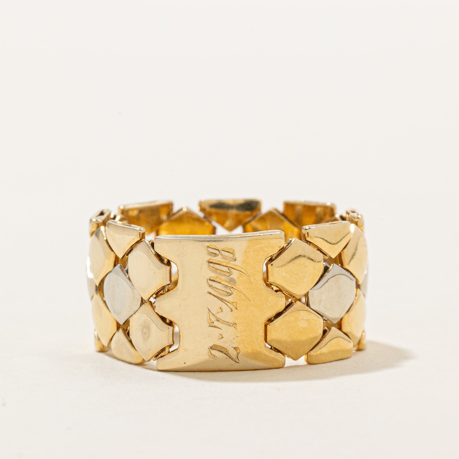Italian 18k Two Tone Gold Flat Chain Ring | 10.5mm| SZ 9.25
