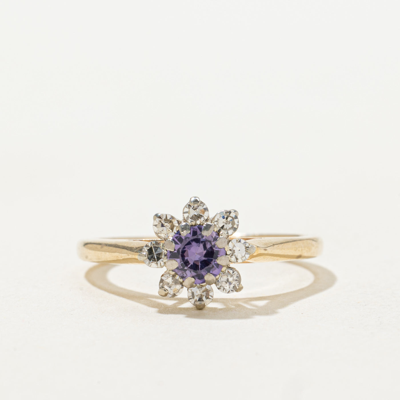 Synthetic Sapphire & Illusion Set Diamond Ring | 0.3ct, 0.12ctw | SZ 5.0 |