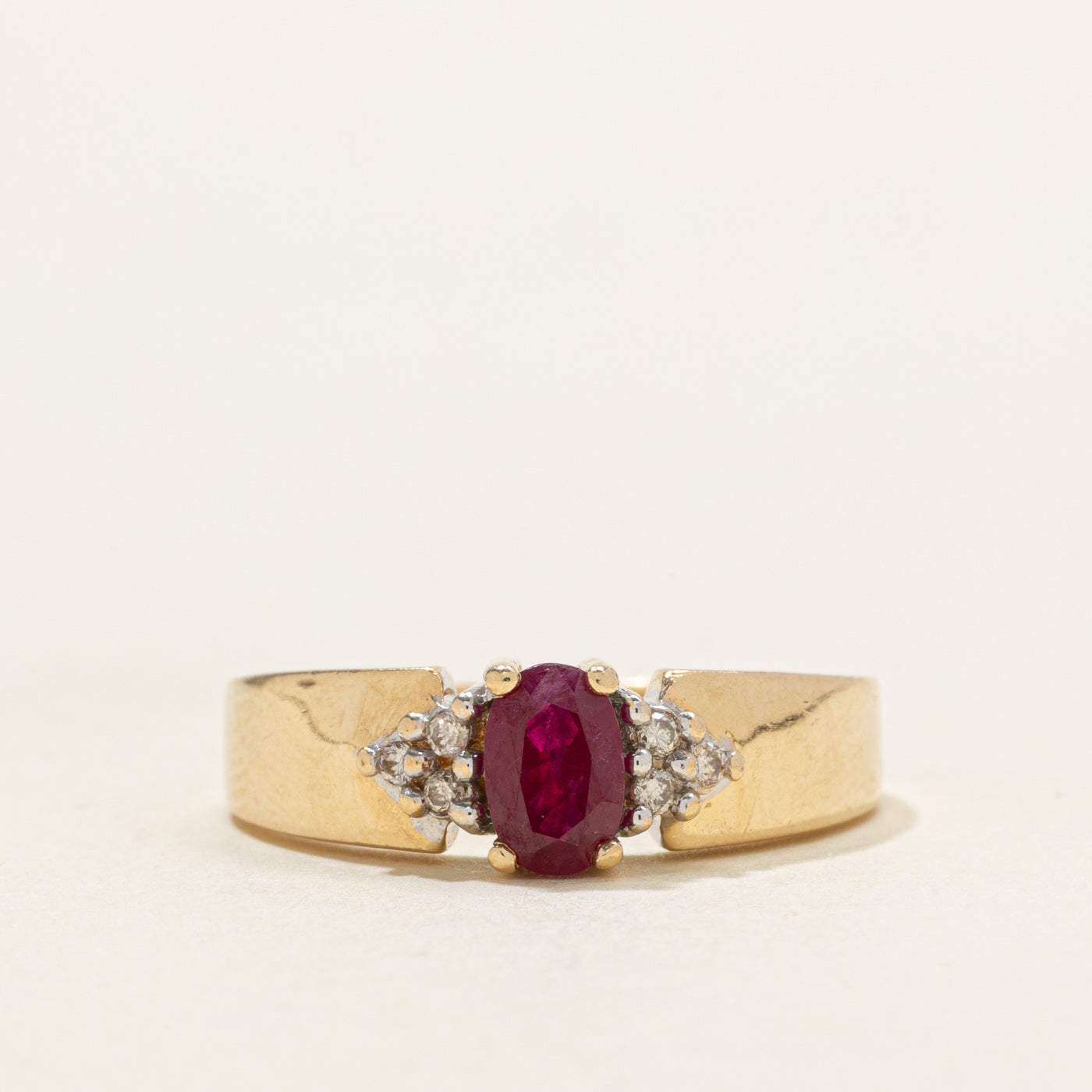 Oval Cut Ruby & Diamond Accented Ring | SZ 7.25