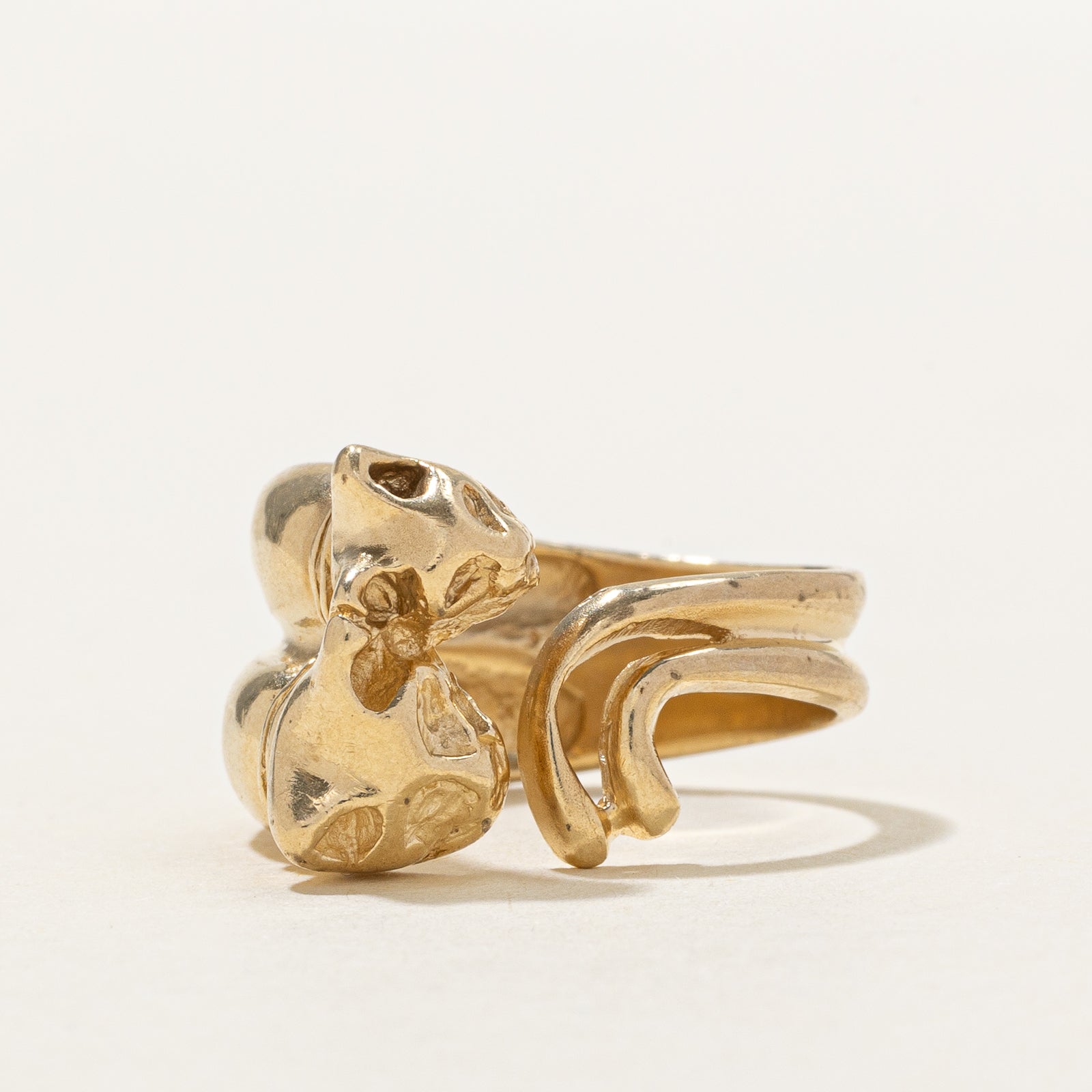 10K Yellow Gold Two Cat Head Ring  | SZ 5
