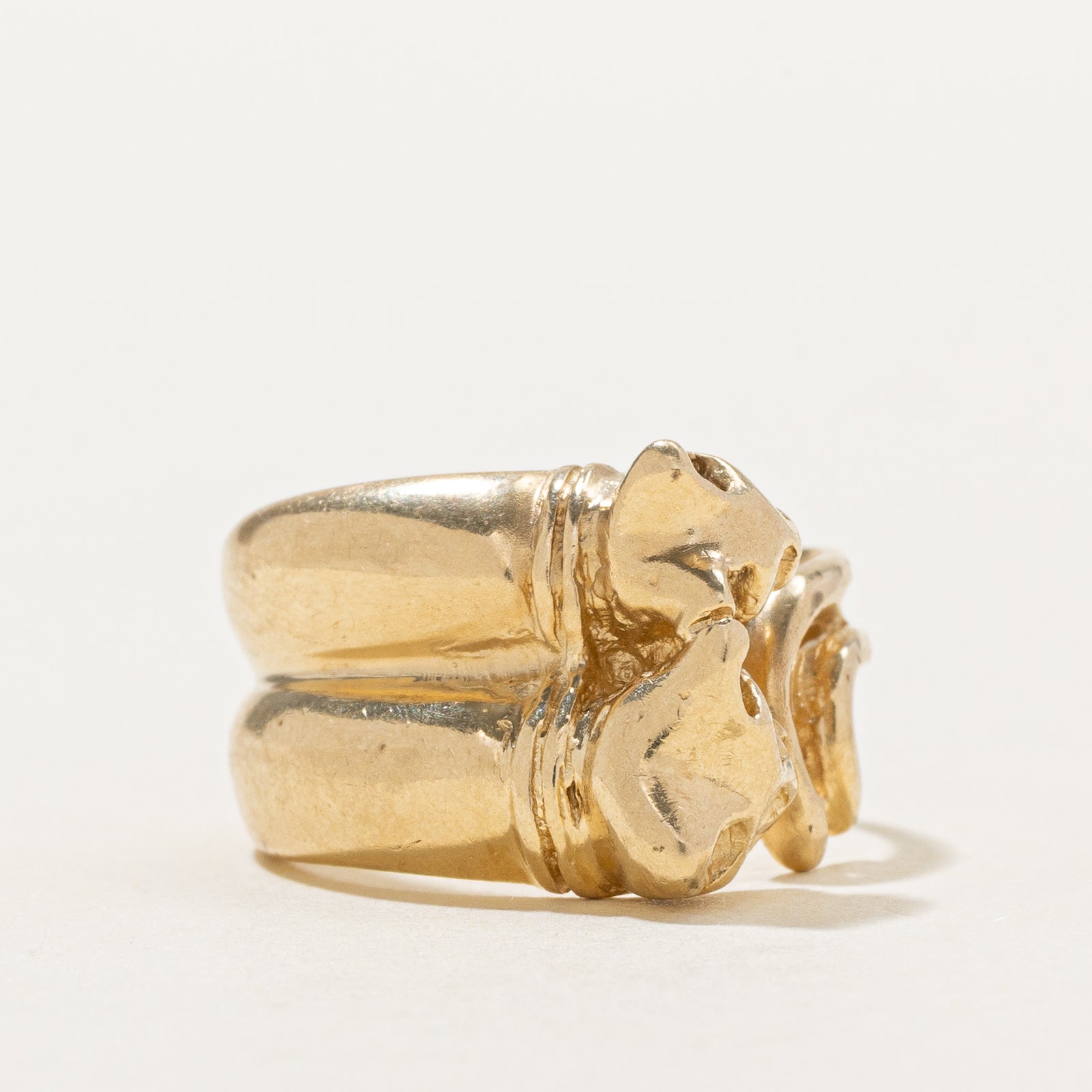 10K Yellow Gold Two Cat Head Ring  | SZ 5