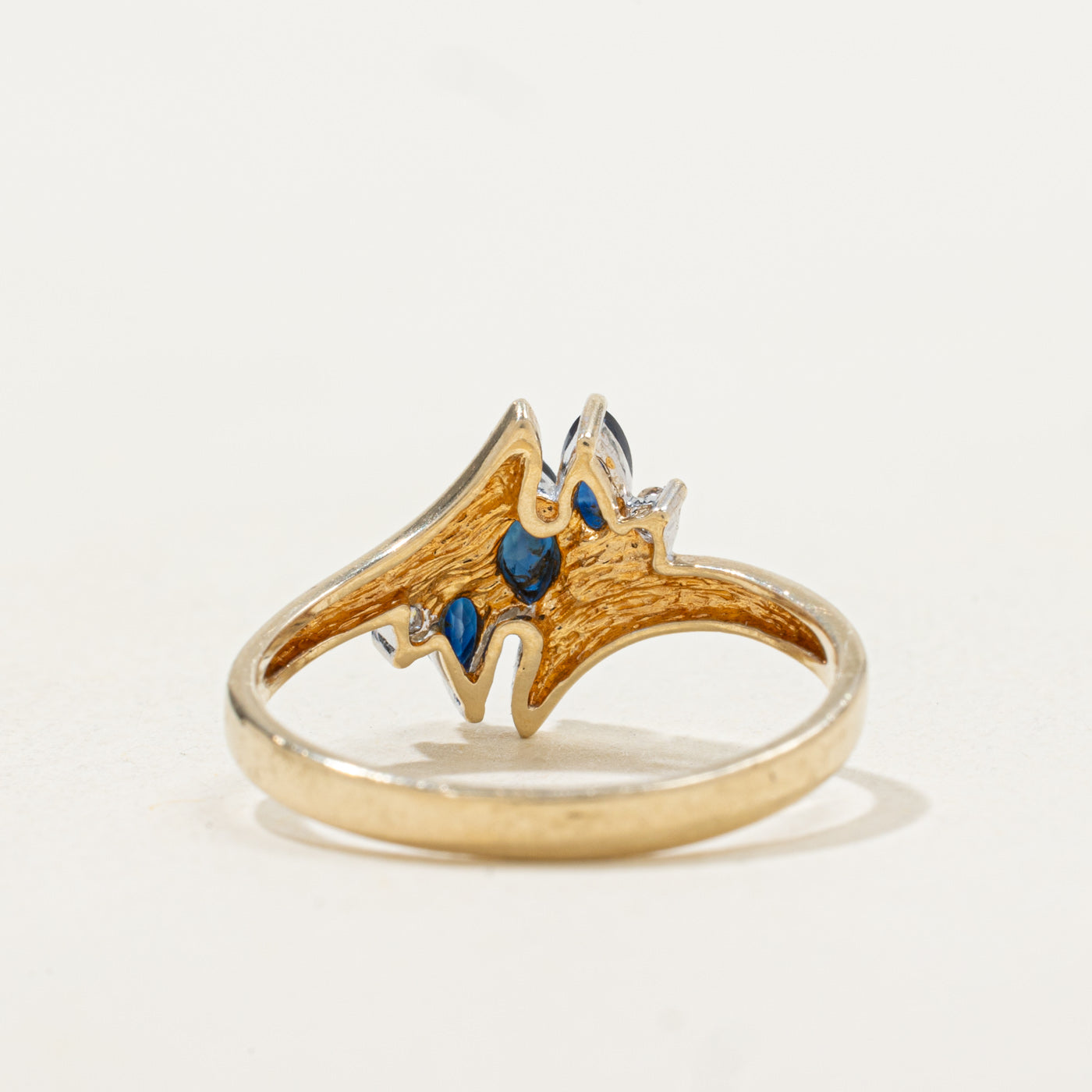 Three Stone Sapphire & Diamond Bypass Ring | 0.02ctw | SZ 6.5 |