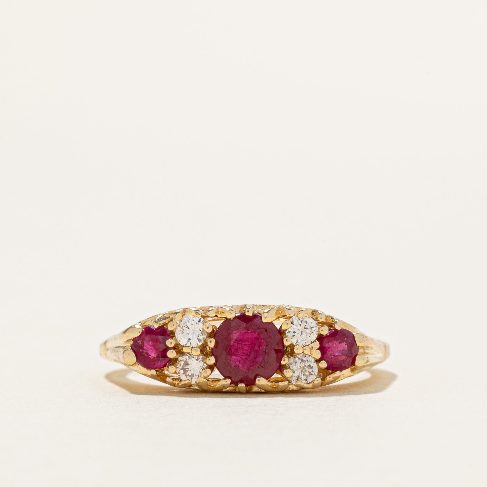Synthetic Ruby & Diamond Cluster Ring | 0.65ctw, 0.20ctw | SZ 7