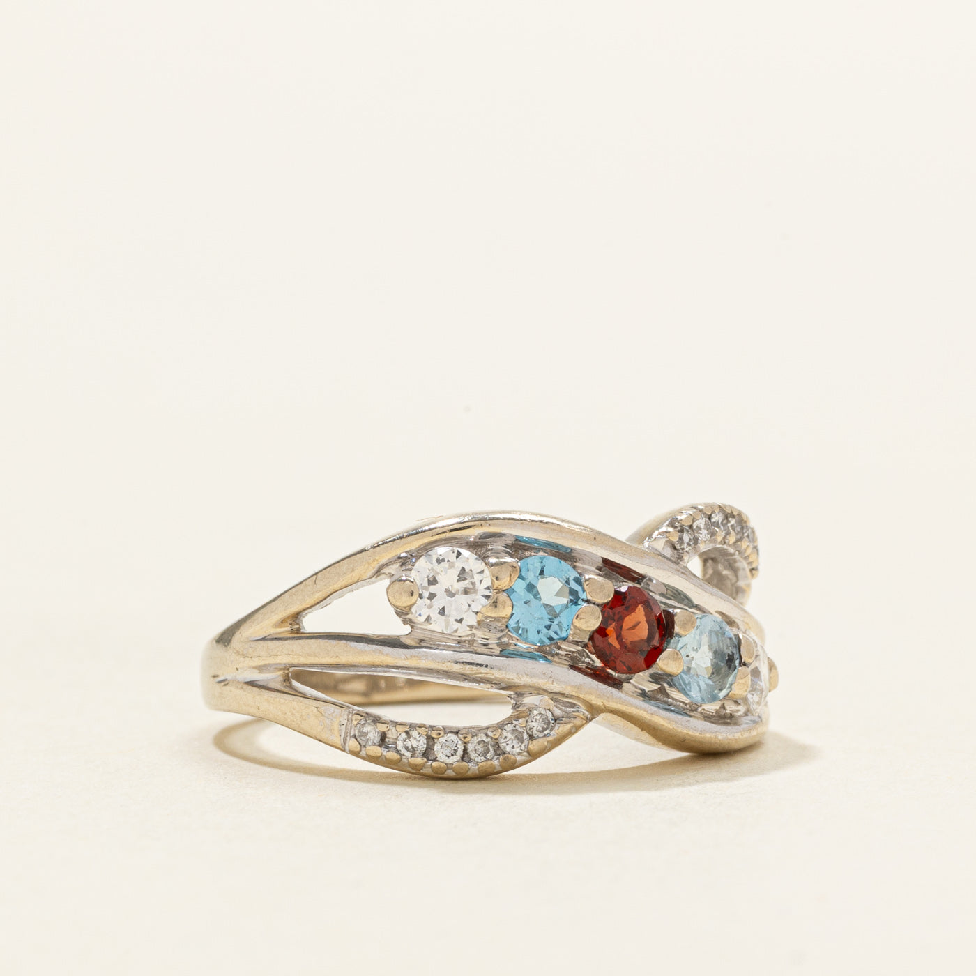 Multi Gemstone Cross Over Ring | SZ 5.75