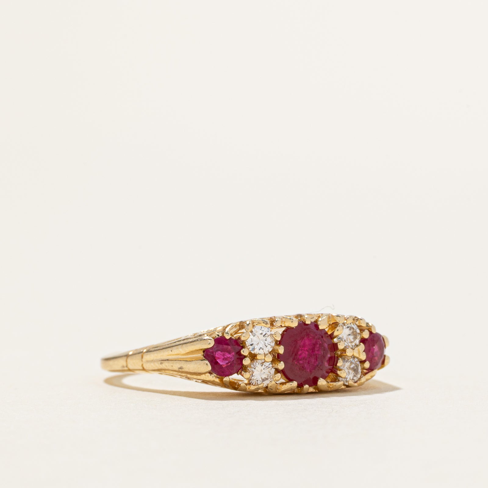 Synthetic Ruby & Diamond Cluster Ring | 0.65ctw, 0.20ctw | SZ 7