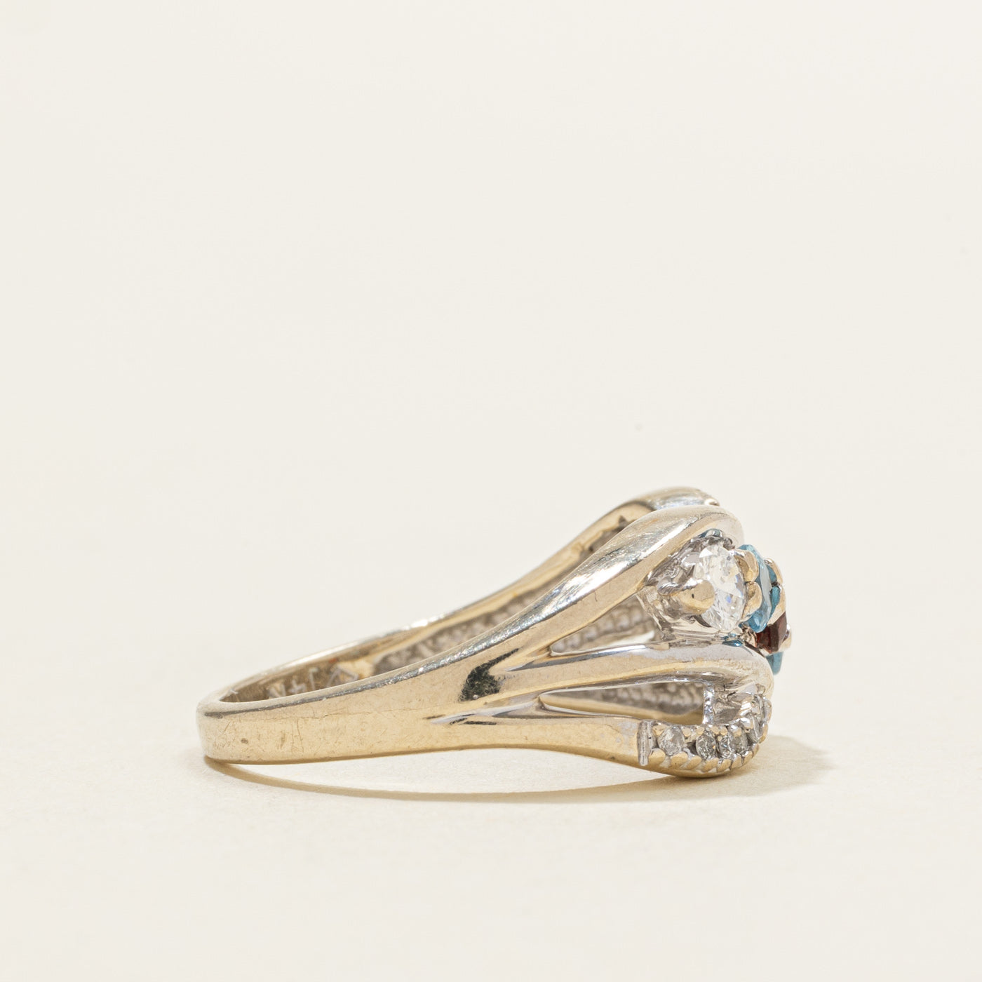 Multi Gemstone Cross Over Ring | SZ 5.75