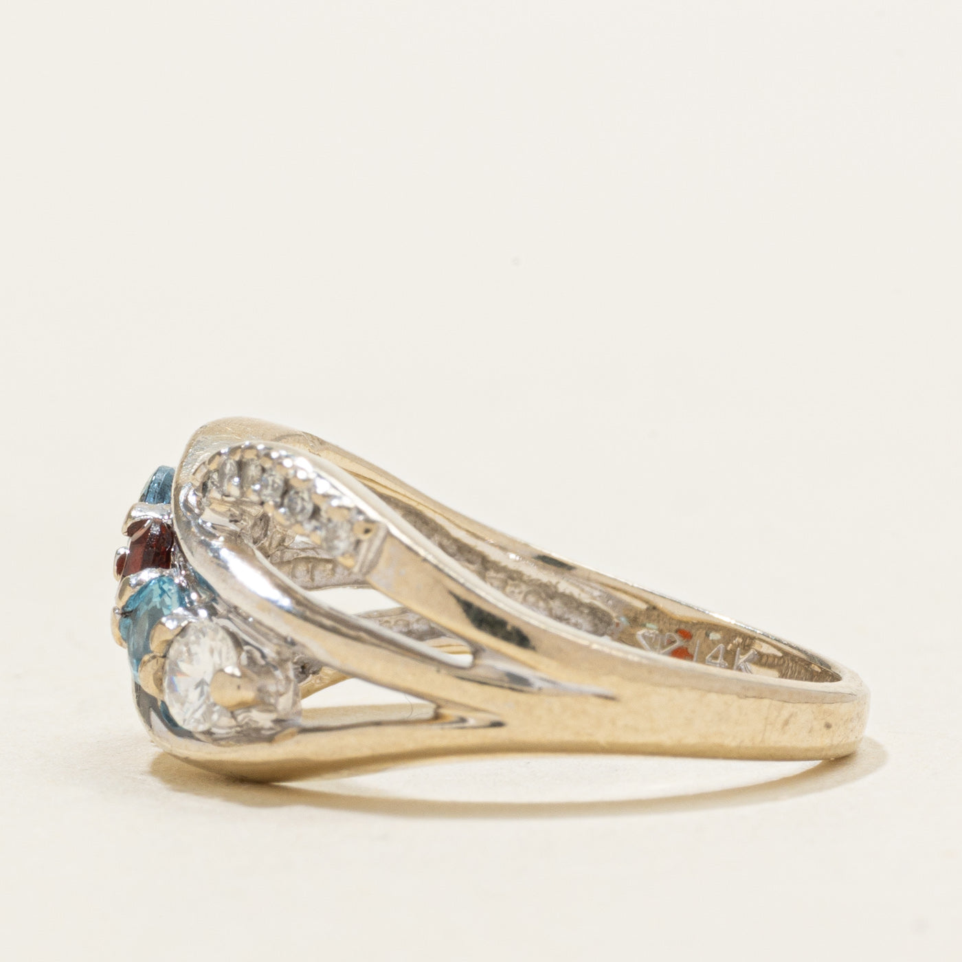 Multi Gemstone Cross Over Ring | SZ 5.75