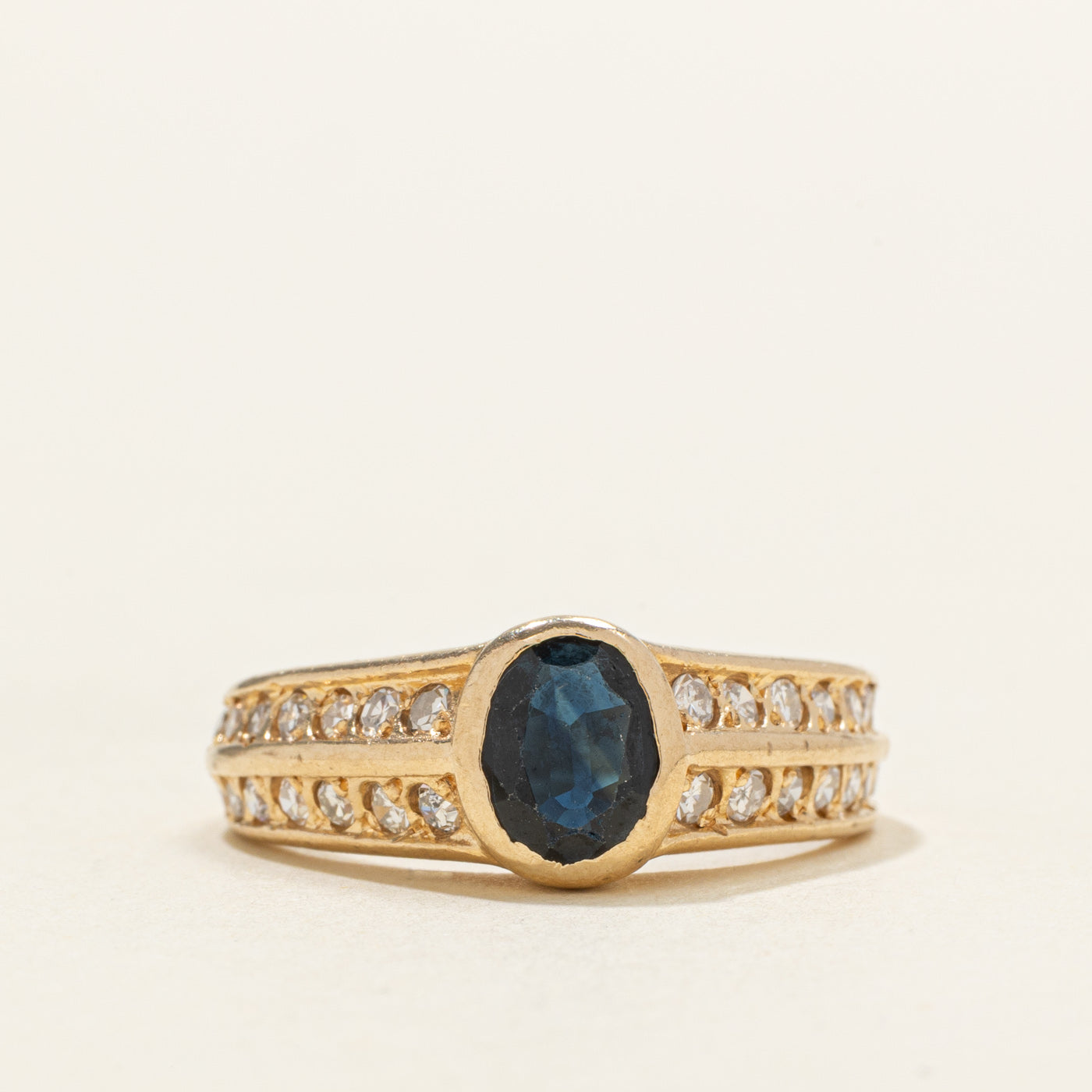 Bezel Set Sapphire & Diamond Accented Ring | SZ 6.5