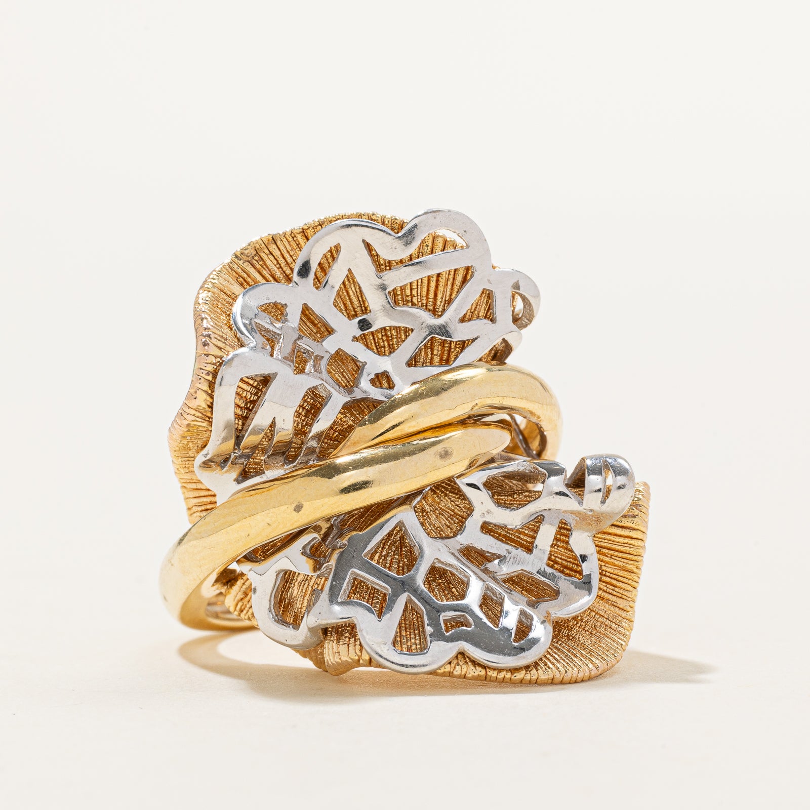 14k Two Tone Gold Abstract Design Cocktail Ring | SZ 8