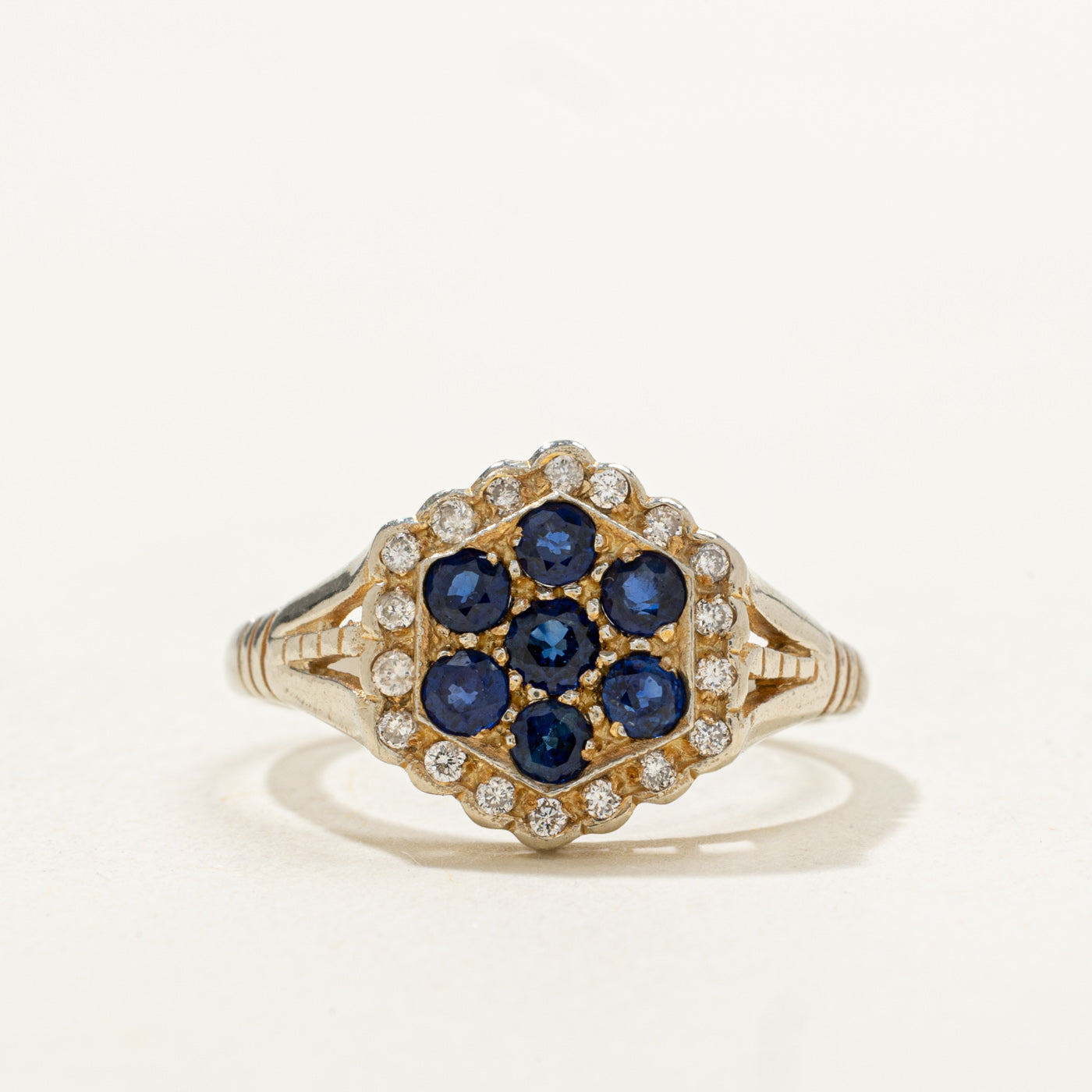 Sapphire & Diamond Hexagon Cluster Ring | 0.1ctw, 0.09ctw | SZ 6.5 |