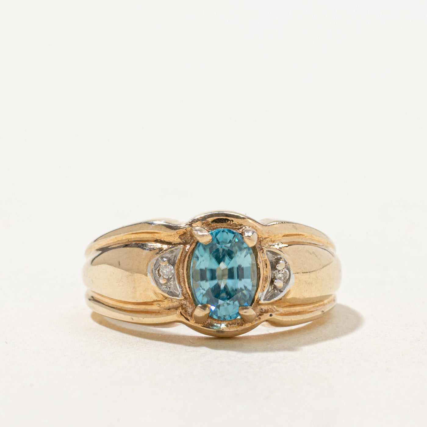 Oval Cut Blue Topaz & Diamond Ring | 0.75ct, 0.01ctw | SZ 5.0 |