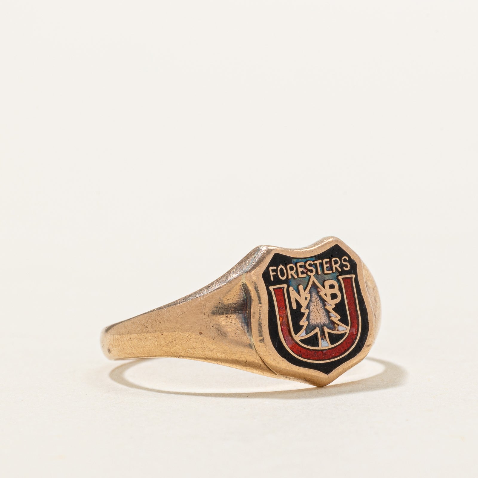 10k New Brunswick University Foresters Enamel Crest Ring | SZ 7.75
