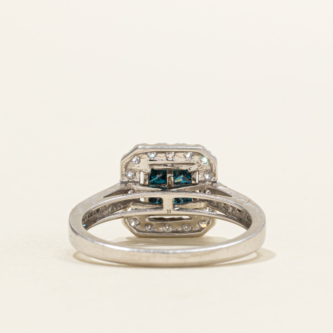 Blue & White Diamond Halo Grid Ring | 0.92ctw | SZ 7.5
