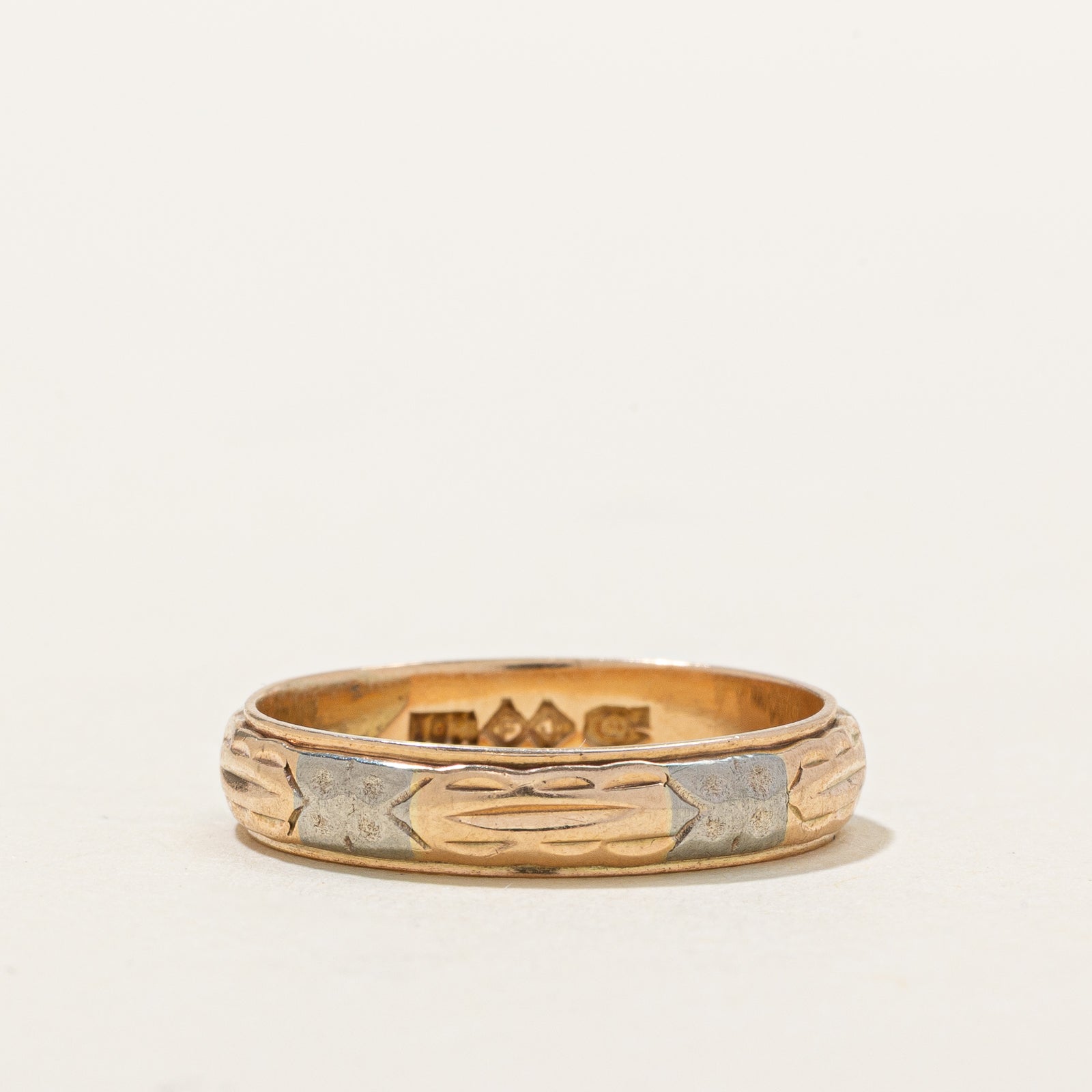 Vintage Canadian 10k Two Tone Gold Engraved Band | 4mm | SZ 6.5