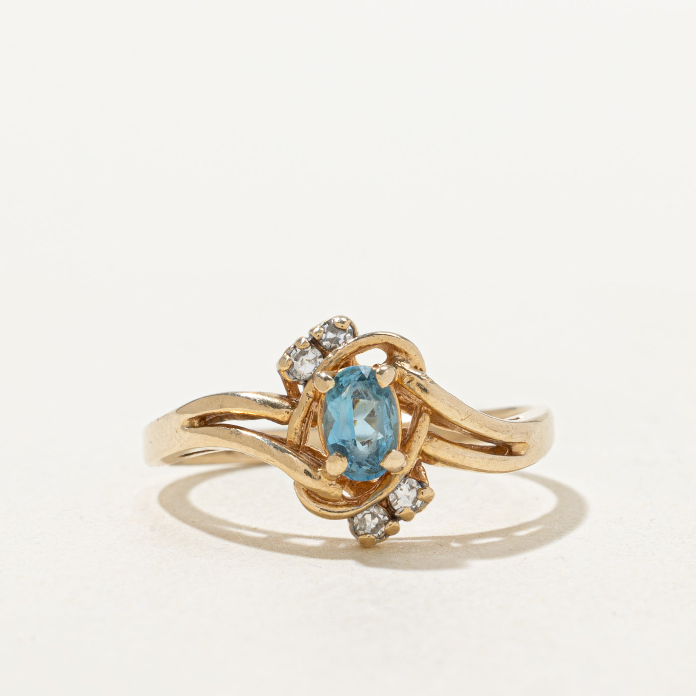Blue Topaz & Diamond Openwork Bypass Ring | 0.25ct, 0.04ctw | SZ 6.0 |