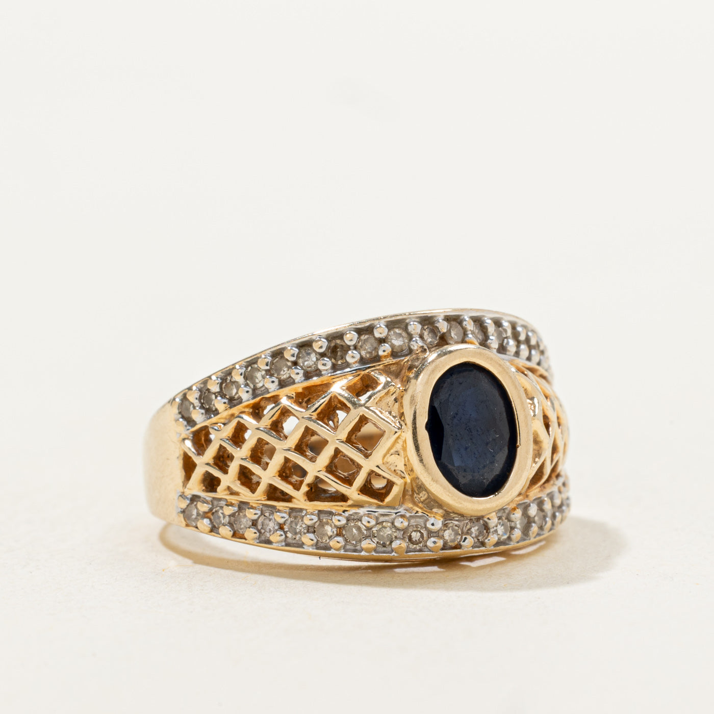 Bezel Set Sapphire & Diamond Openwork Band | 0.70ct, 0.2ctw | SZ 6.0 |