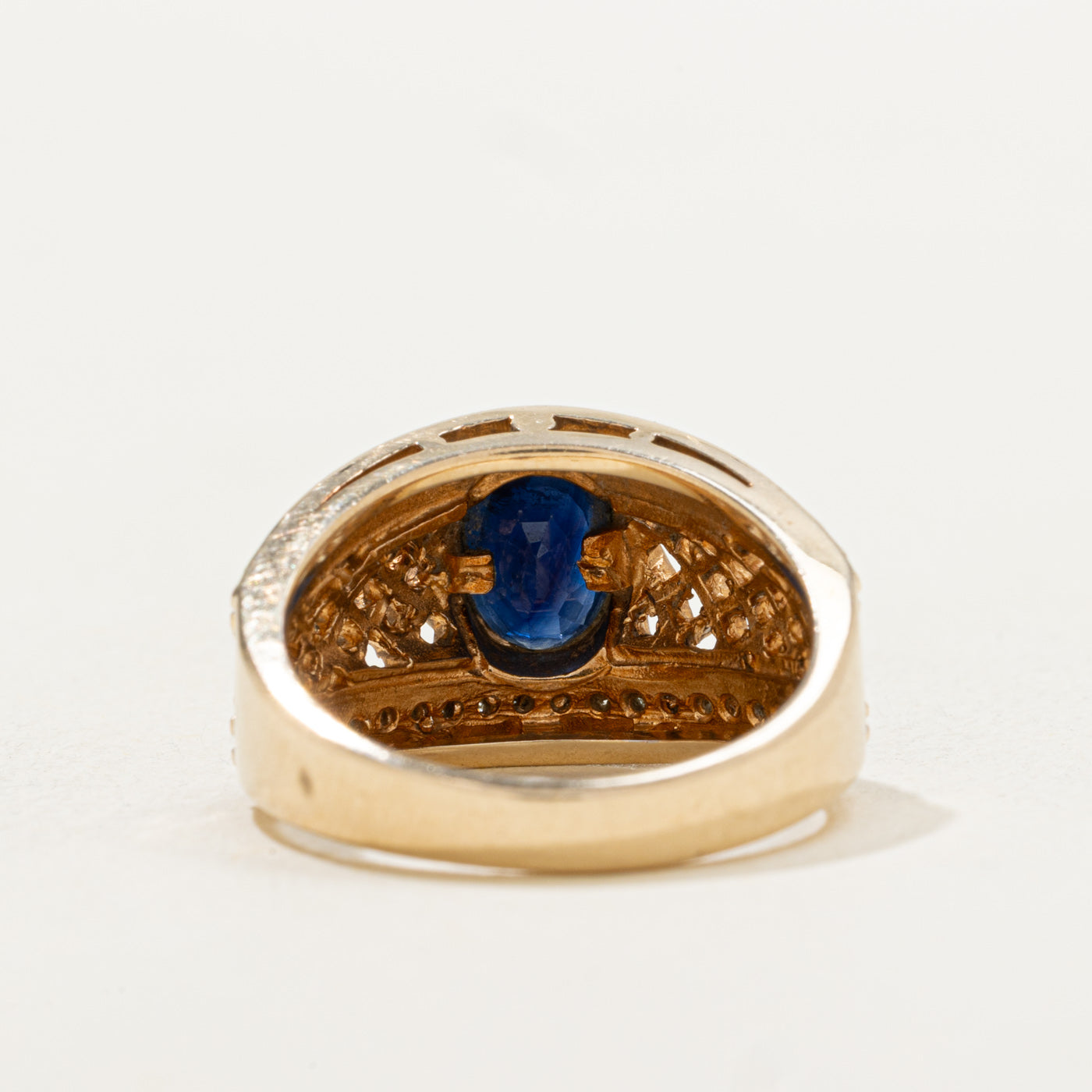 Bezel Set Sapphire & Diamond Openwork Band | 0.70ct, 0.2ctw | SZ 6.0 |