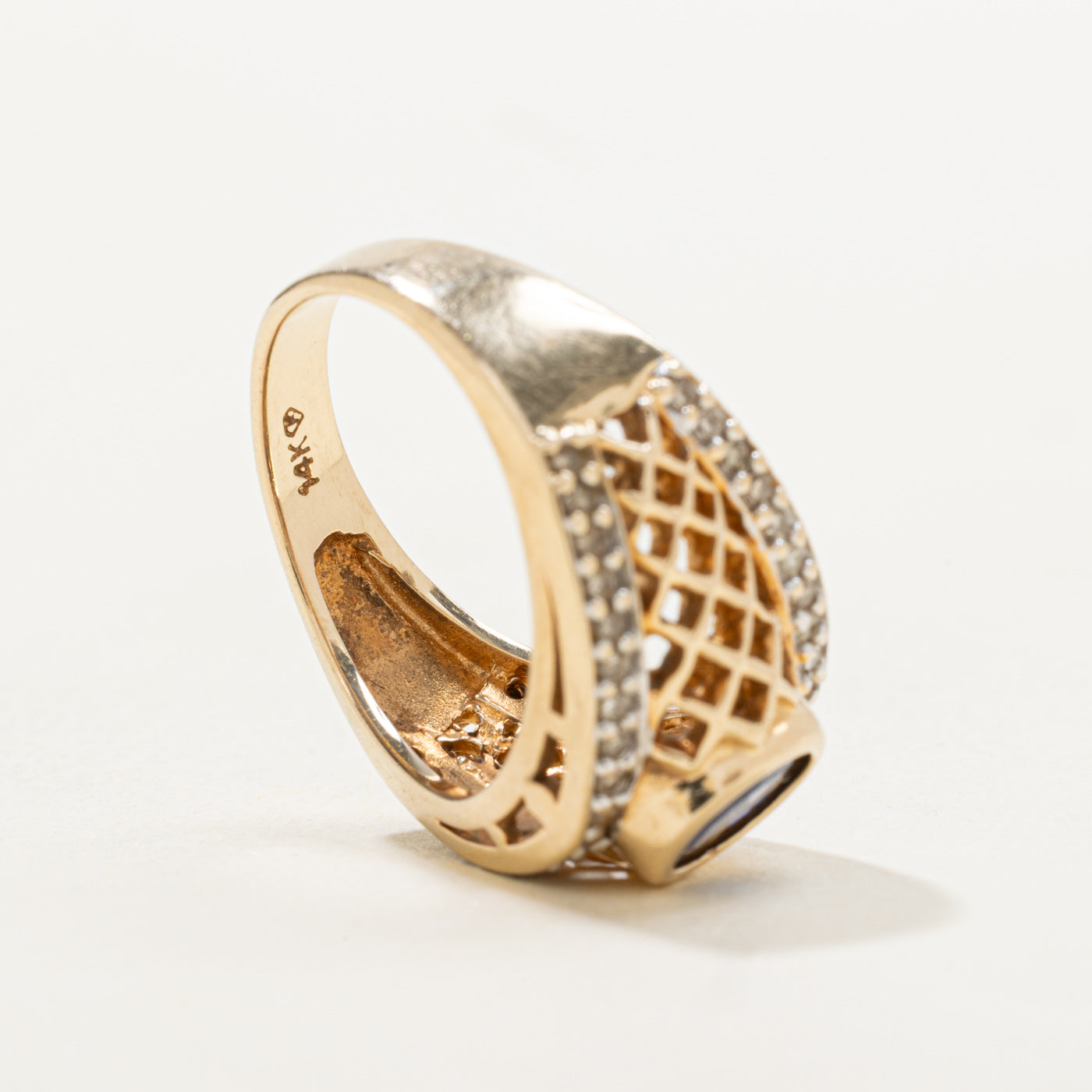 Bezel Set Sapphire & Diamond Openwork Band | 0.70ct, 0.2ctw | SZ 6.0 |