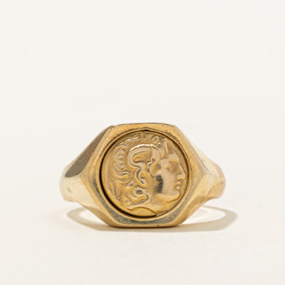 18K Yellow Gold Cameo Hexagonal Signet Ring | SZ 4