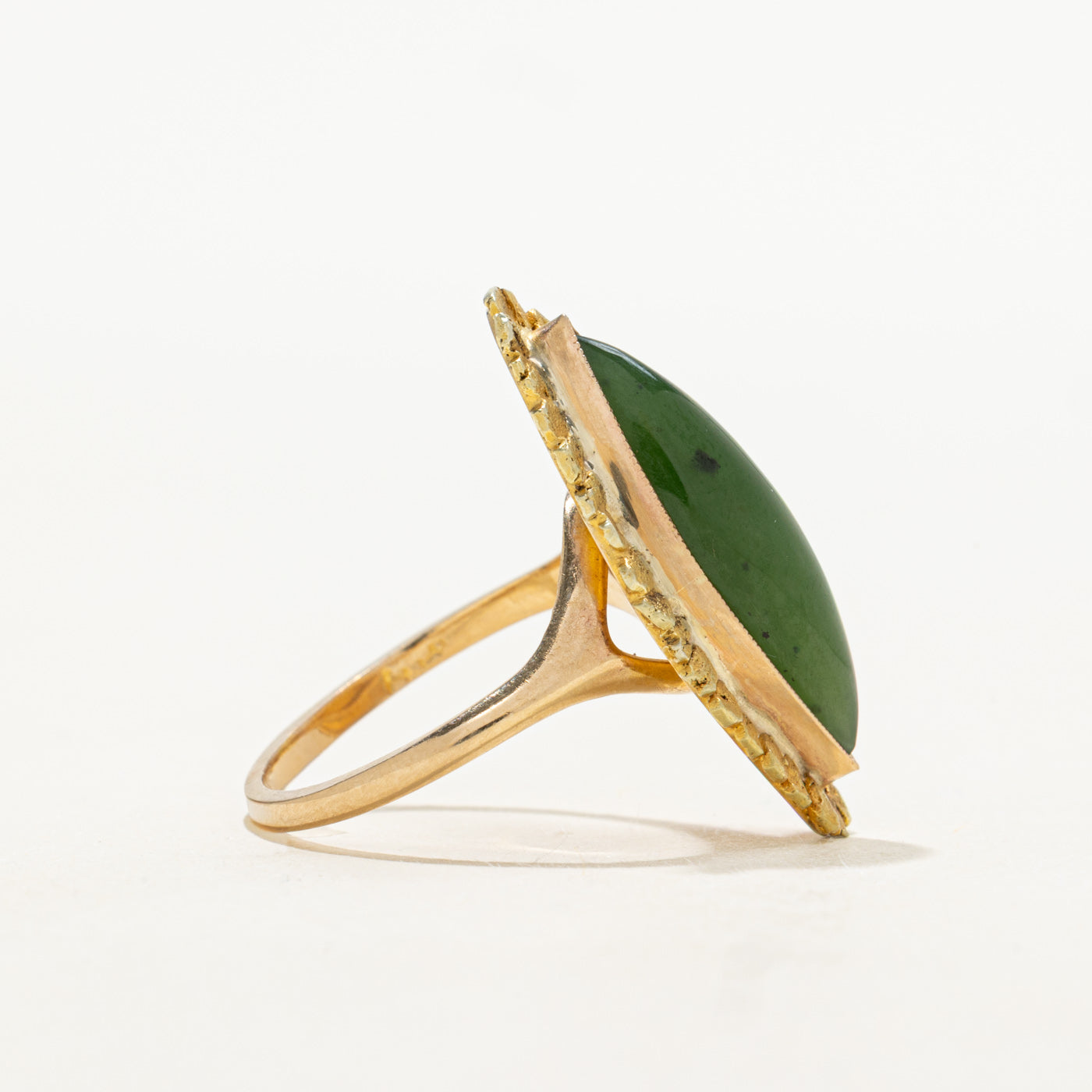 Nephrite Jade Textured Navette Ring | 4.07ct | SZ 6.25 |