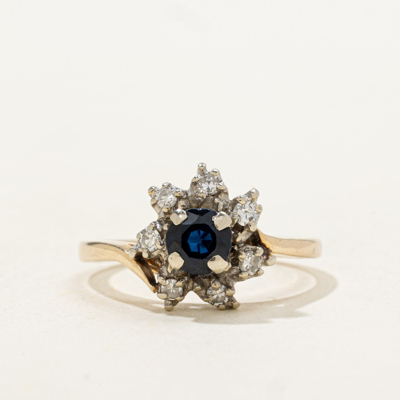 Sapphire & Diamond Petal Halo Cluster Bypass Ring | 0.42ct, 0.17ctw | SZ 6.0 |