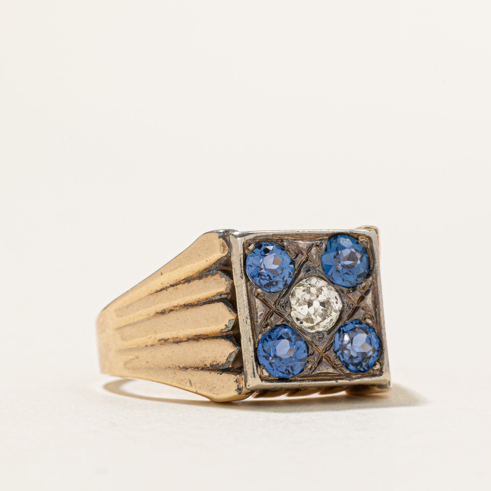 Five Stone Sapphire & Diamond Signet Ring | 1.00ctw | 0.28ct | SZ 7.5