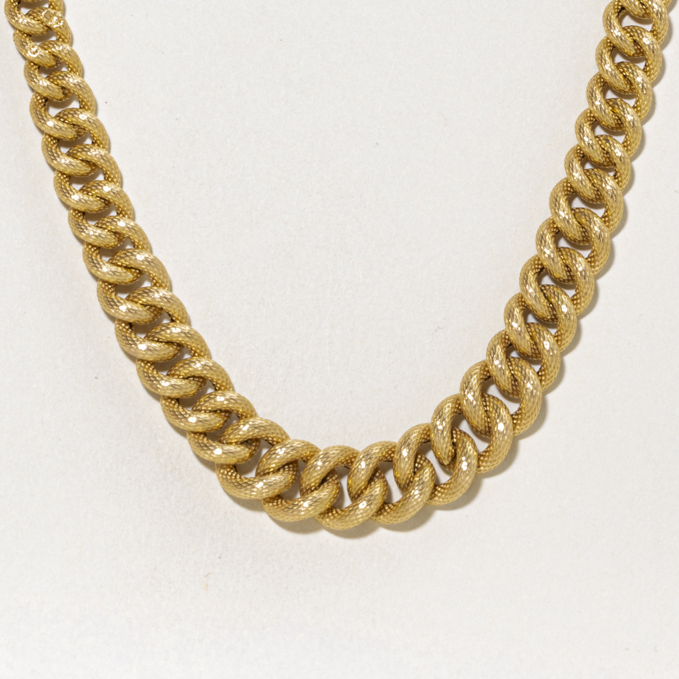 'Birks' Yellow Gold Textured Cuban Link Chain | 17.5"