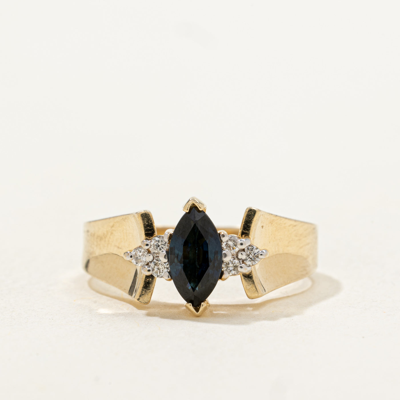 Marquise Cut Sapphire & Diamond Geometric Ring | 0.60ctw, 0.06ctw | SZ 7.0 |