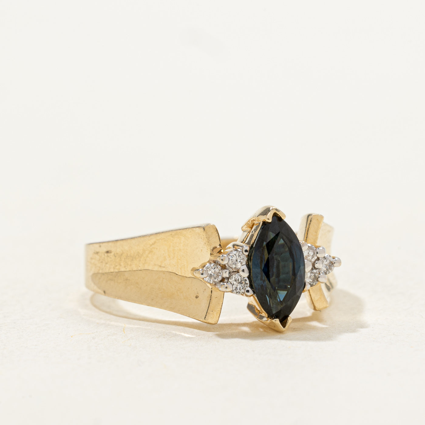Marquise Cut Sapphire & Diamond Geometric Ring | 0.60ctw, 0.06ctw | SZ 7.0 |