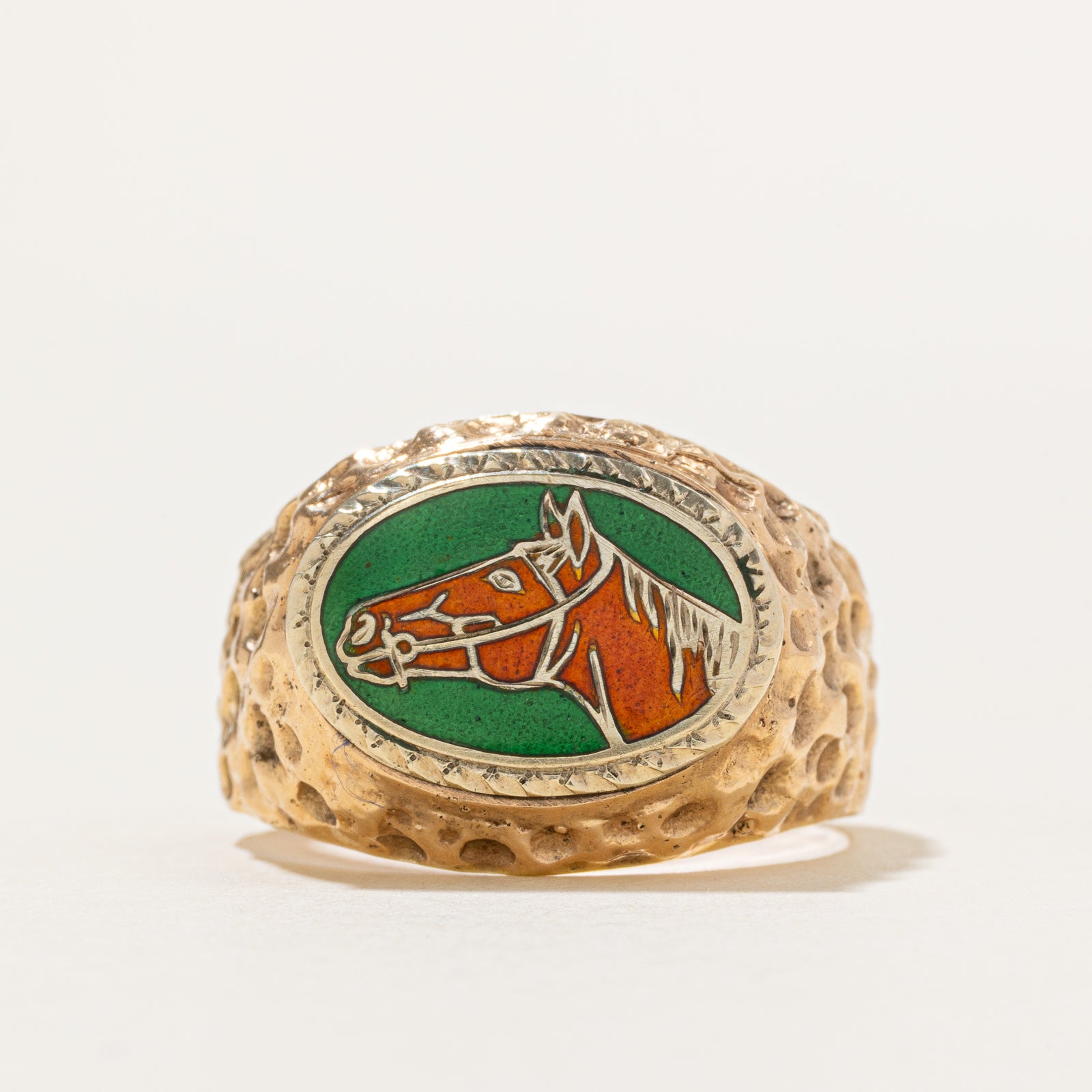 14k Yellow Gold Enamel Horse Signet Ring | SZ 9.25